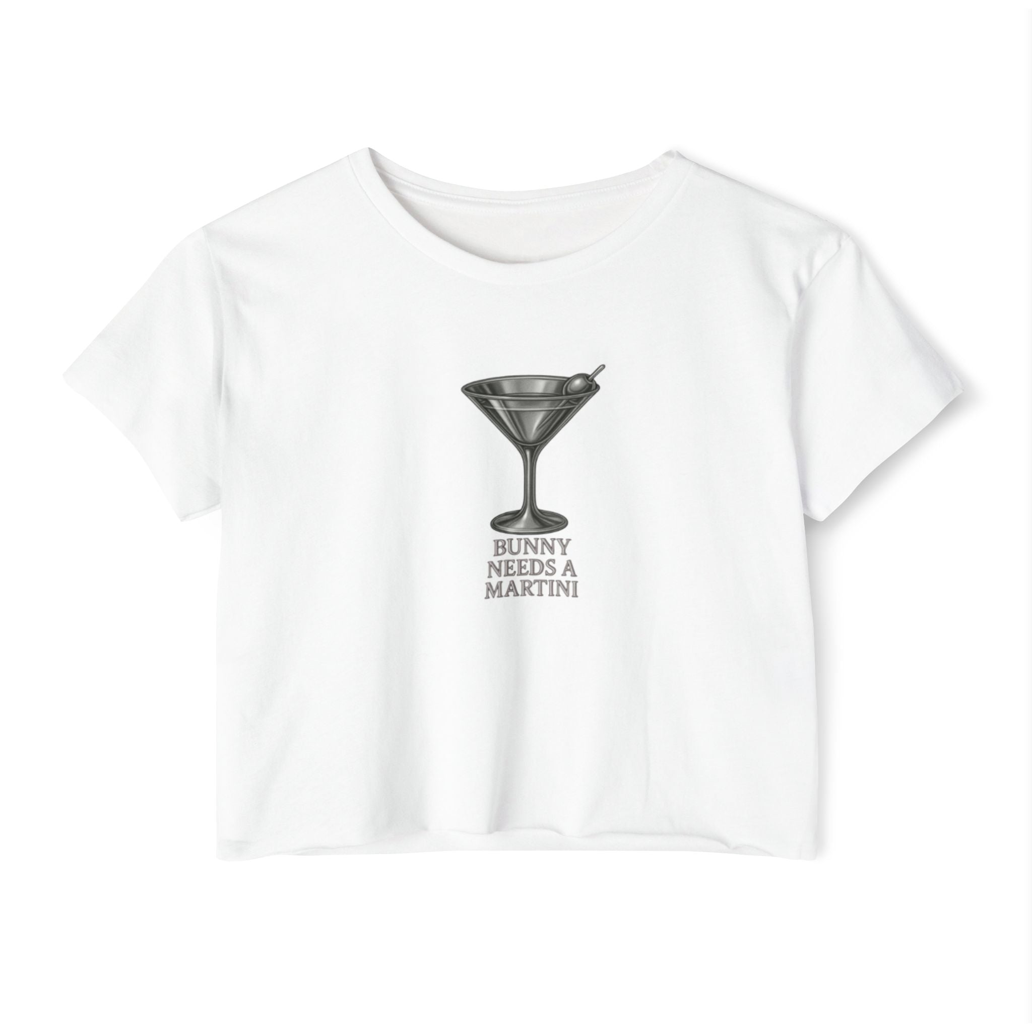 Silver “Bunny Needs a Martini" Graphic Cropped Tee