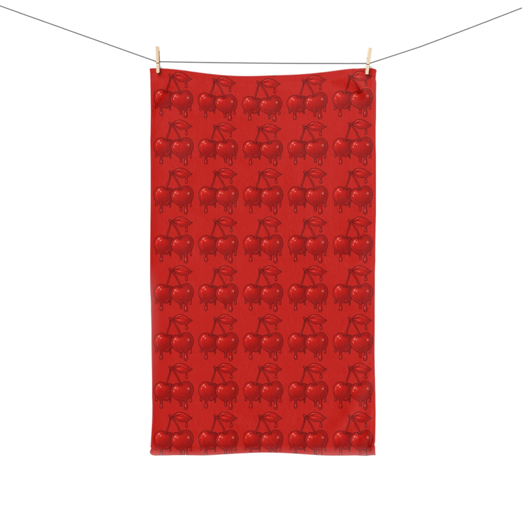 Red Cherry Drip Pattern Hand Towel