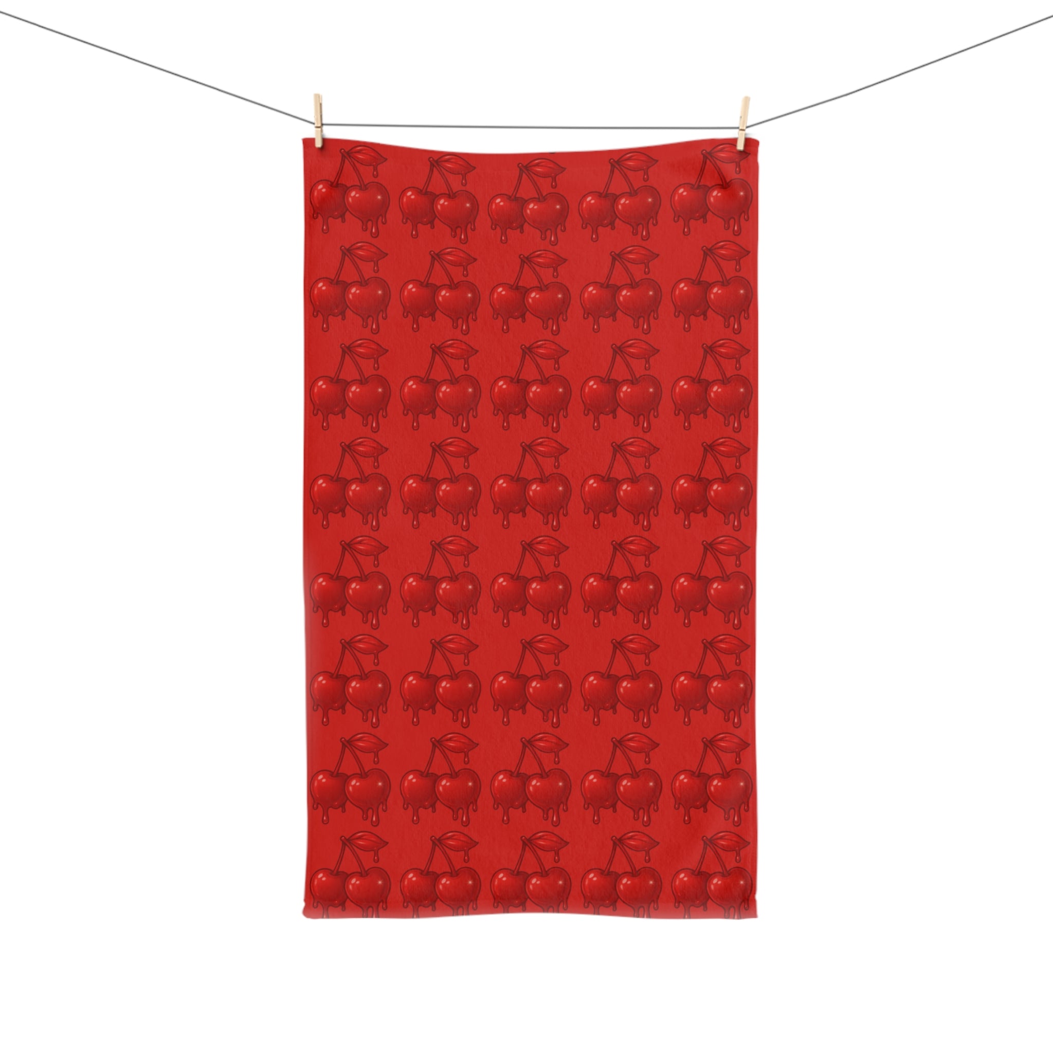 Red Cherry Drip Pattern Hand Towel