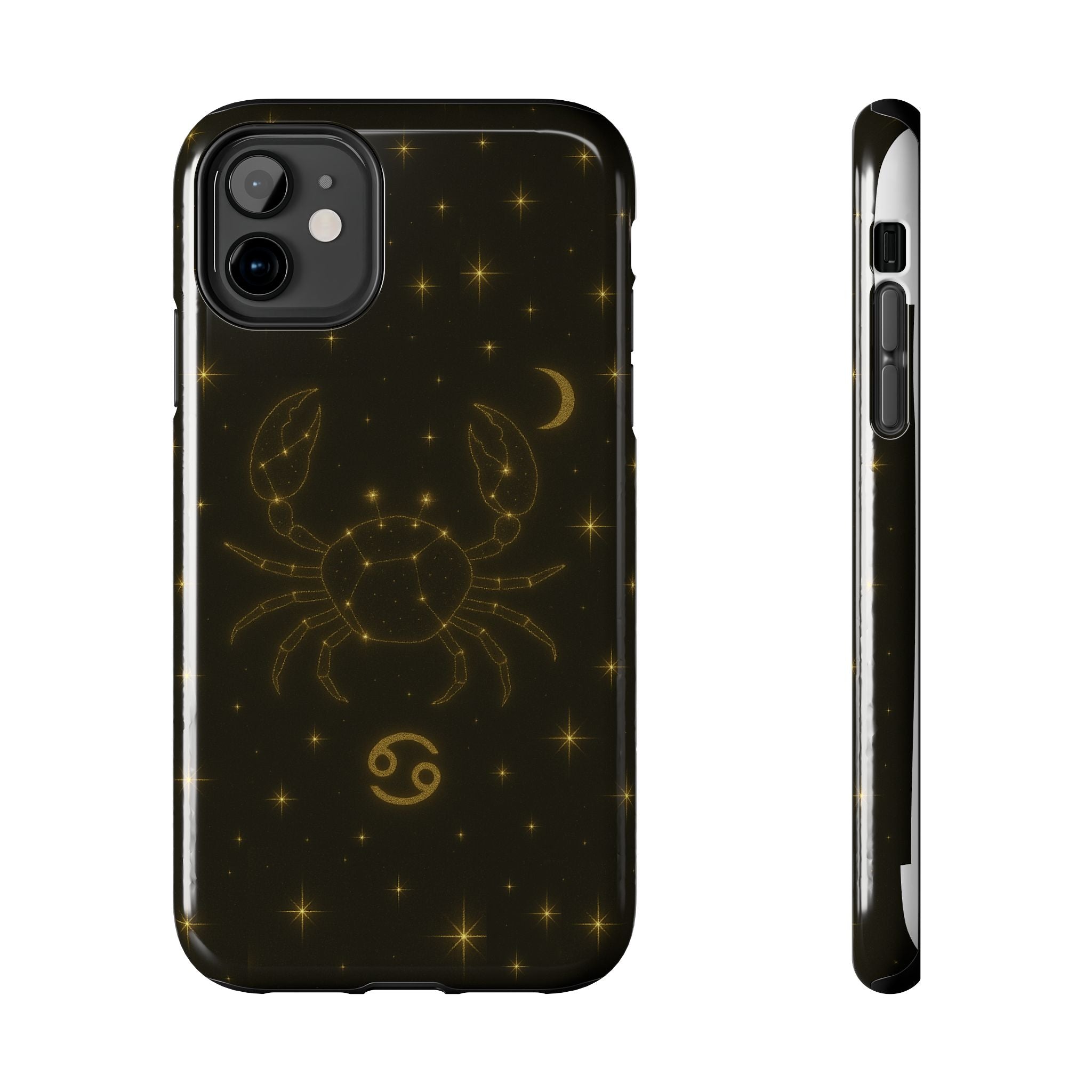 Cancer Zodiac Tough Phone Case — Gold Constellation Crab with Crescent Moon