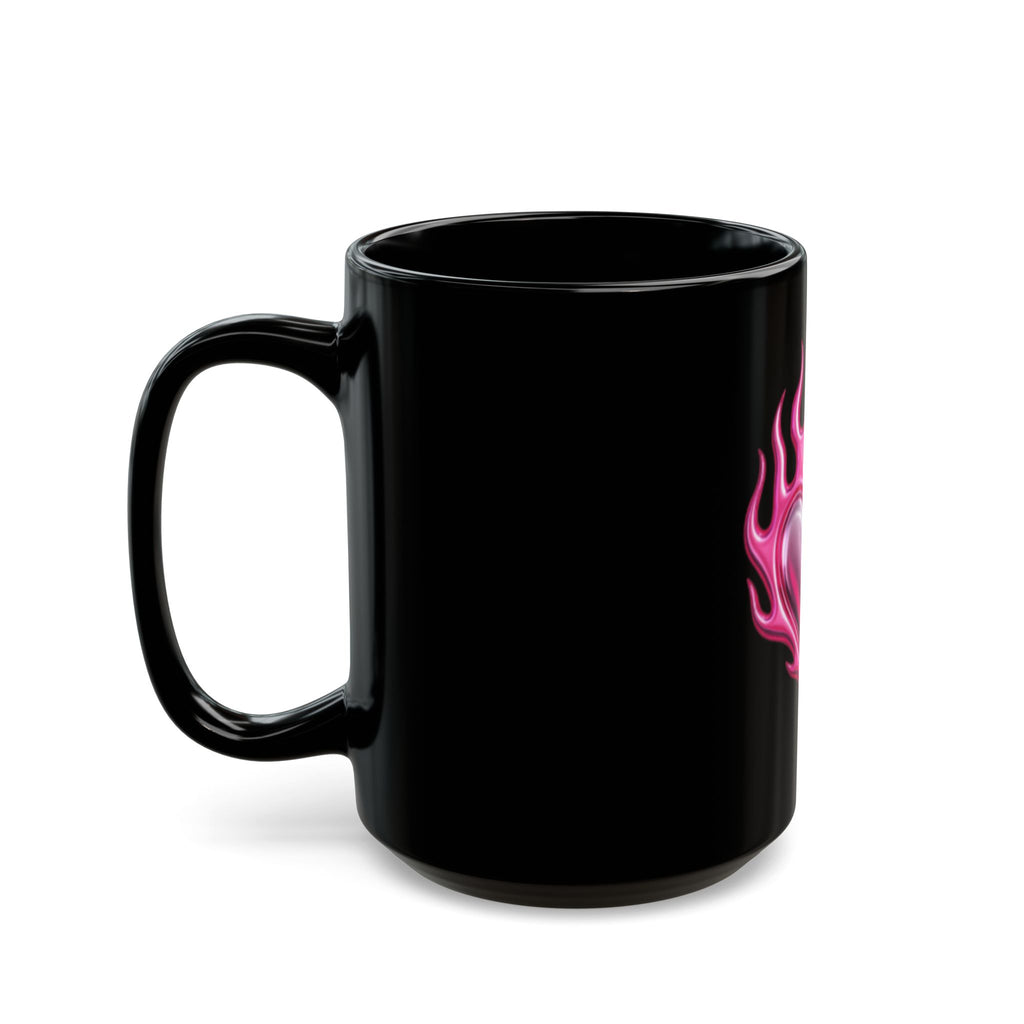Pink Flaming Heart Black Mug — Gothic Romantic Coffee Cup (11oz & 15oz)