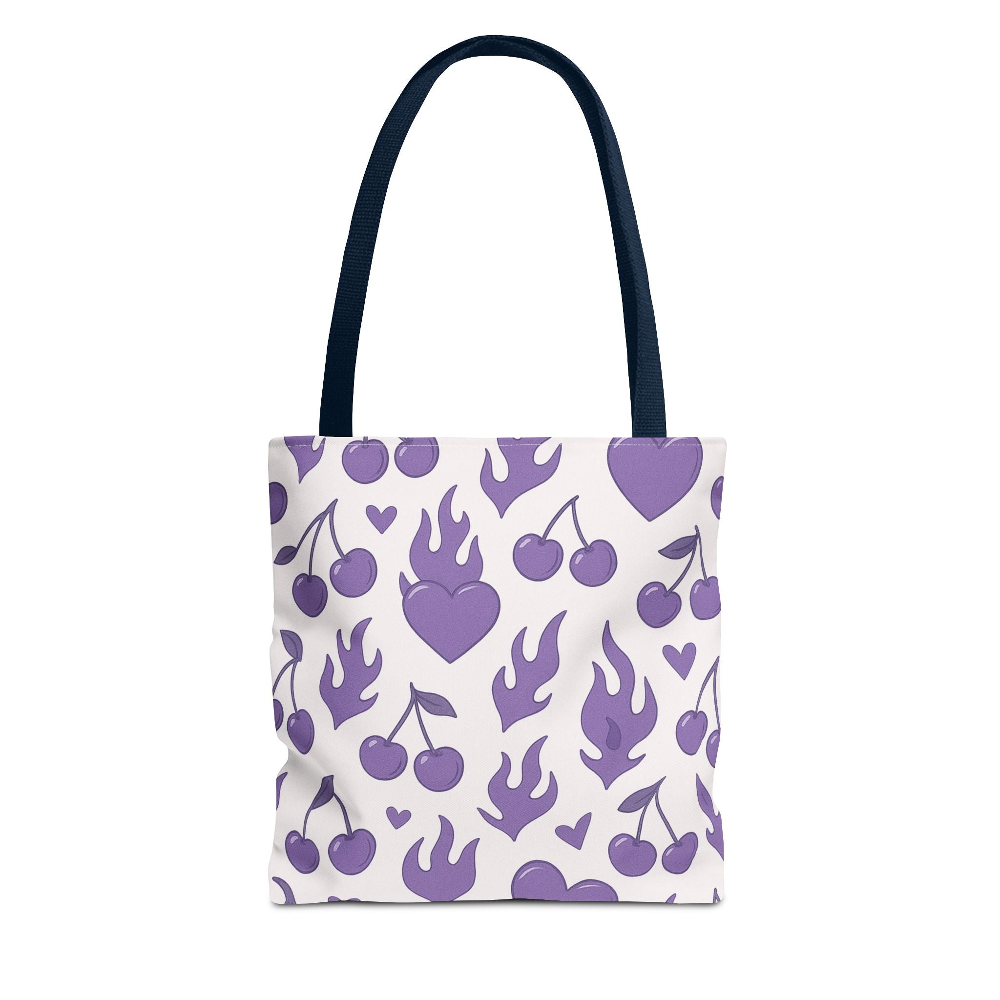 Purple Flaming Hearts and Cherries Tote