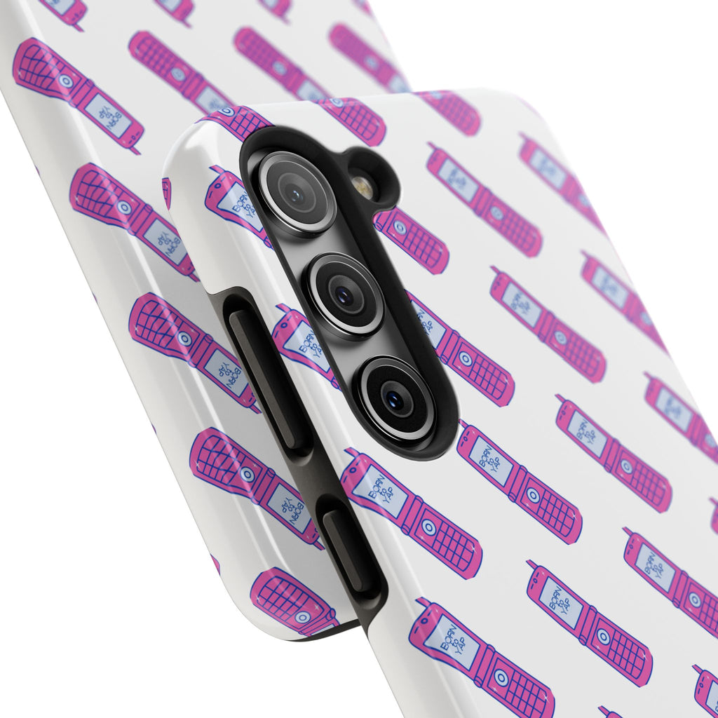 Retro Purple Born to Yap Flip Phone Phone Case | 90s Pattern, Cute Tech Design