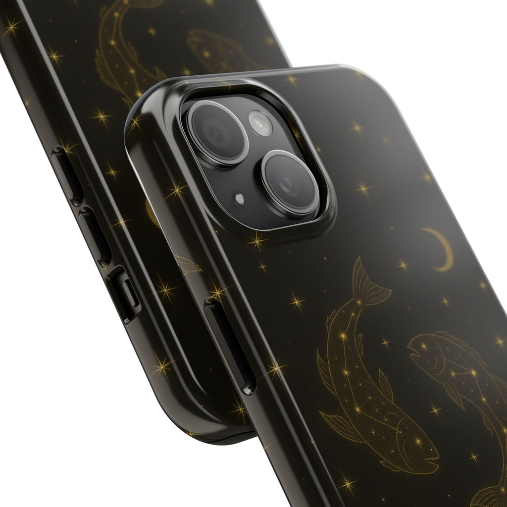 Pisces Zodiac Tough Phone Case — Gold Koi Constellation Design