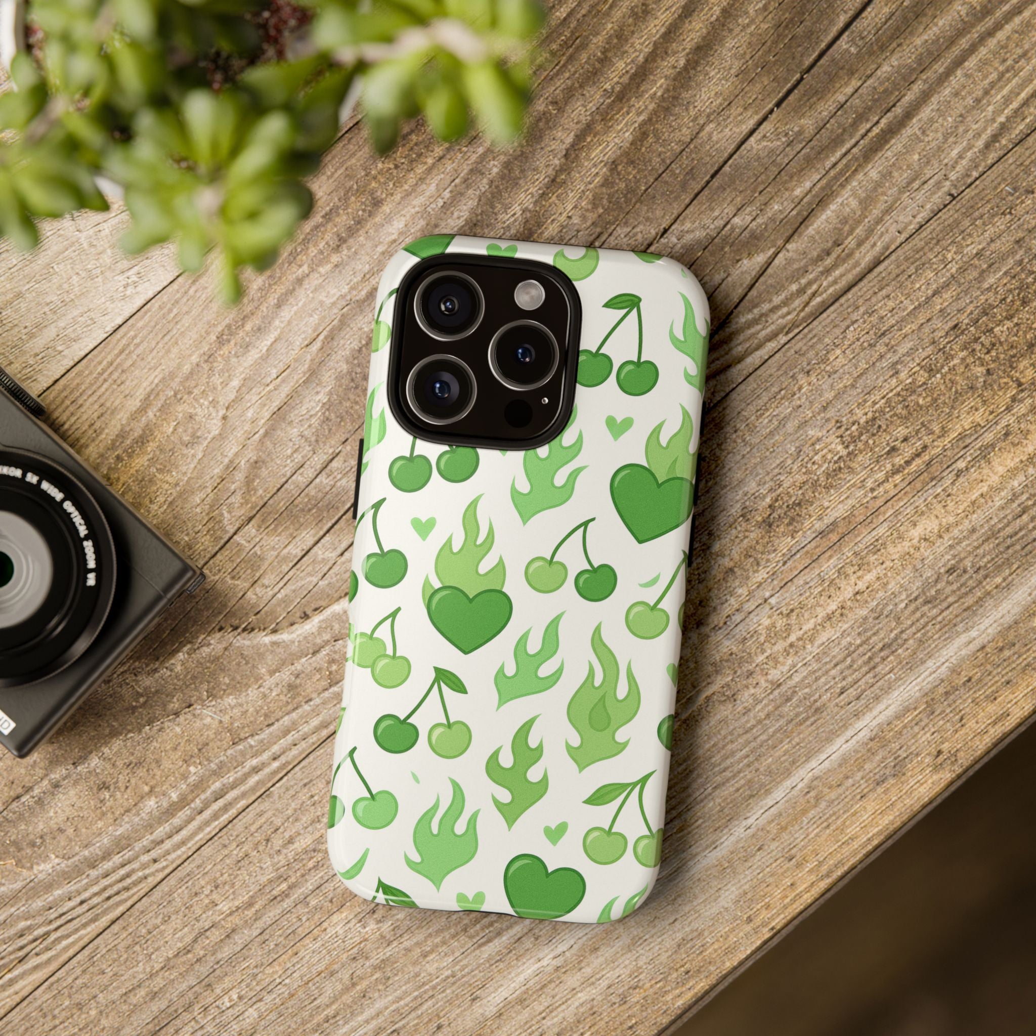 Green Flame Hearts Phone Case