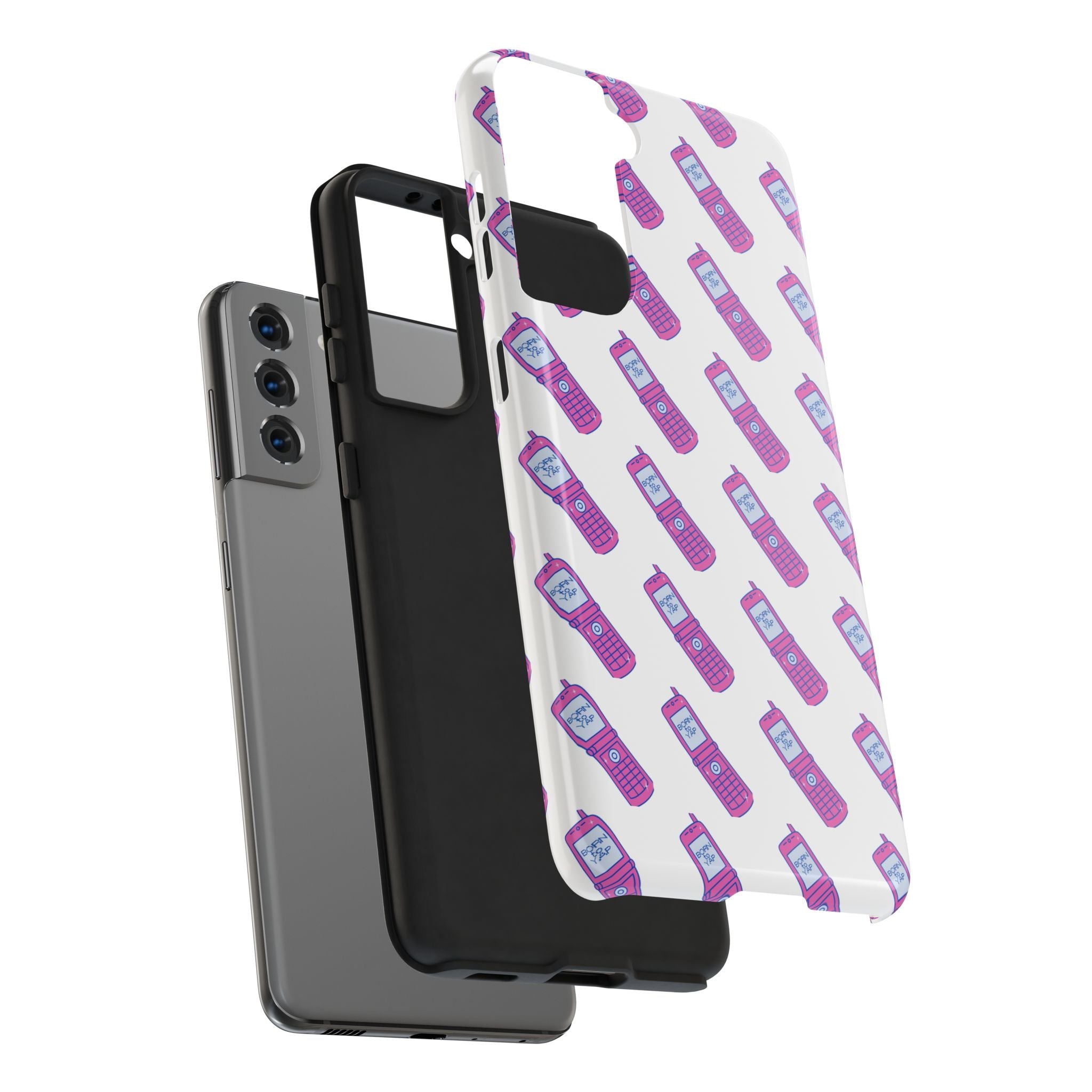 Retro Purple Born to Yap Flip Phone Phone Case | 90s Pattern, Cute Tech Design