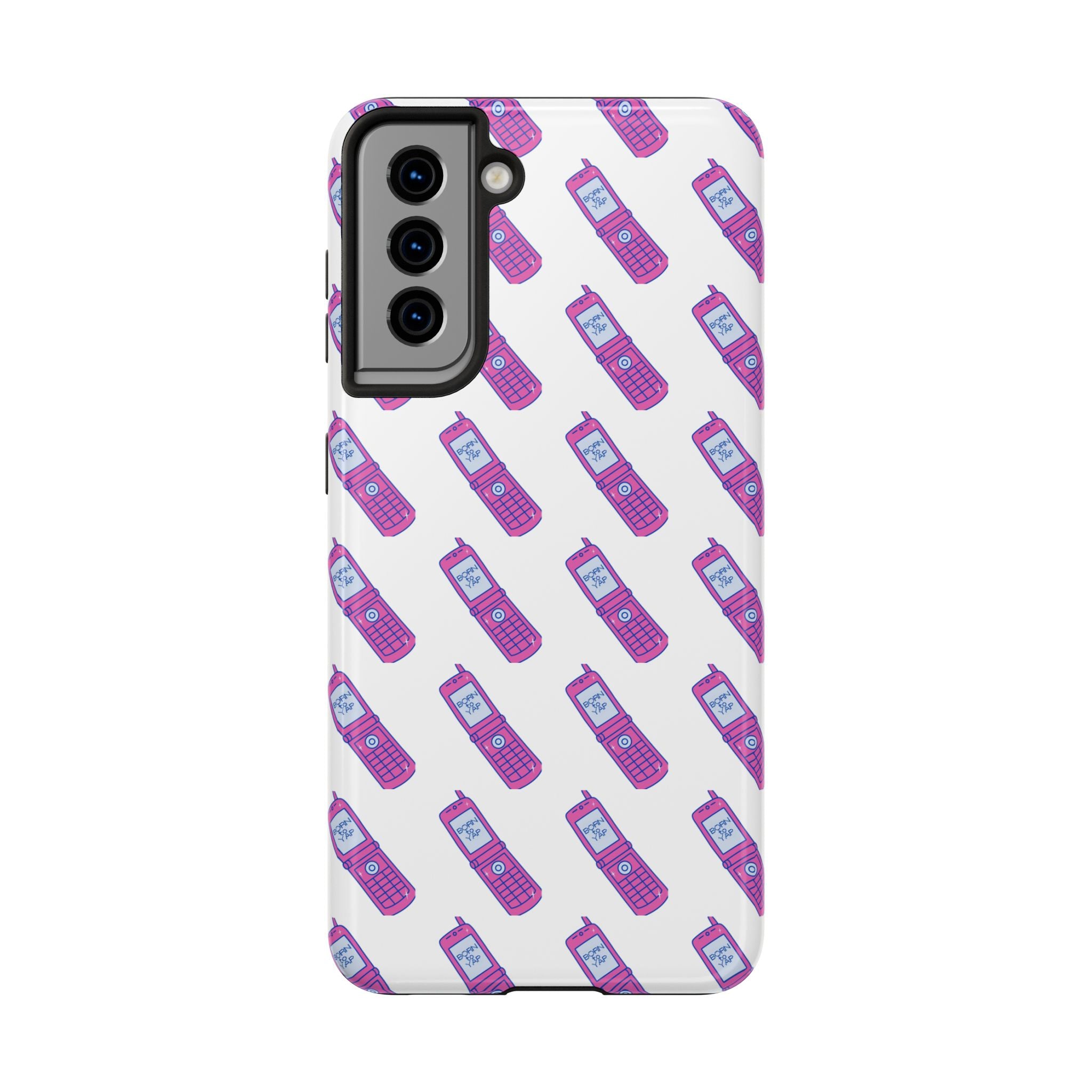 Retro Purple Born to Yap Flip Phone Phone Case | 90s Pattern, Cute Tech Design