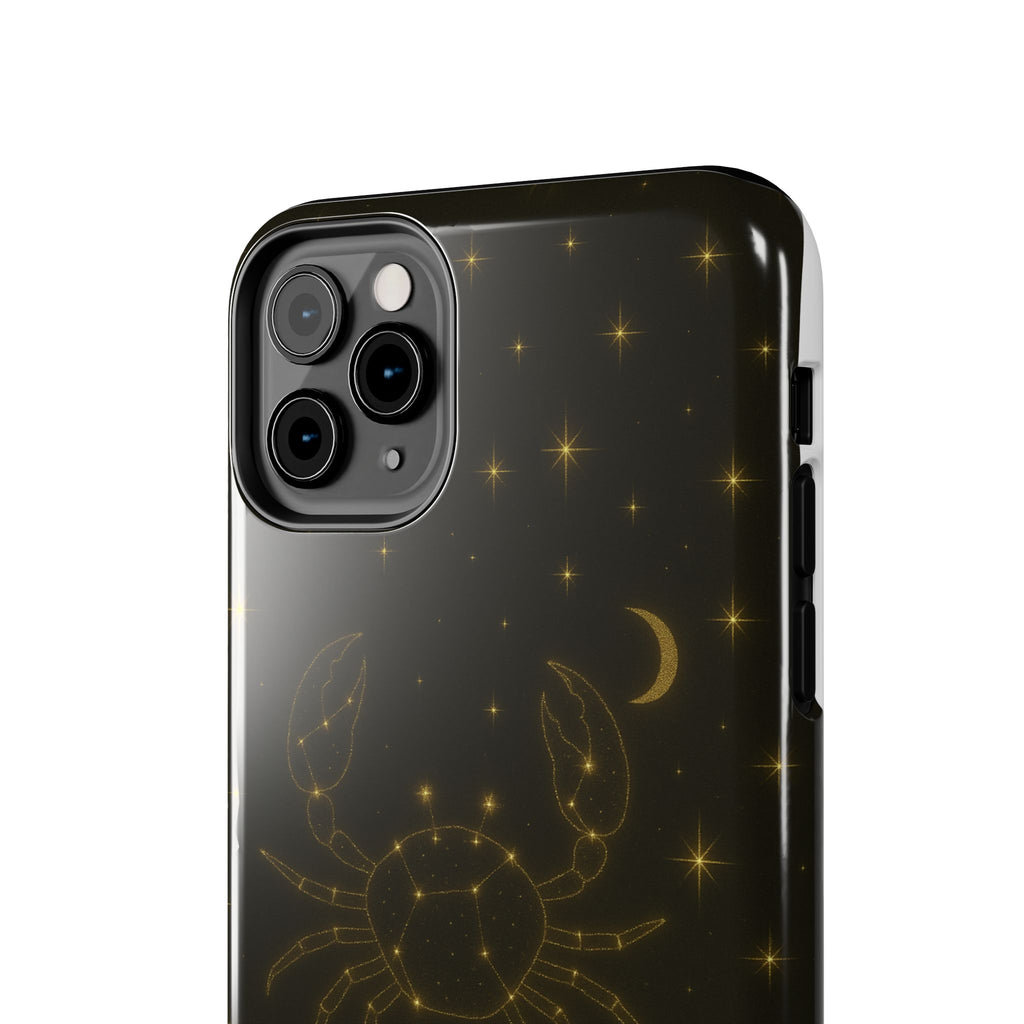 Cancer Zodiac Tough Phone Case — Gold Constellation Crab with Crescent Moon
