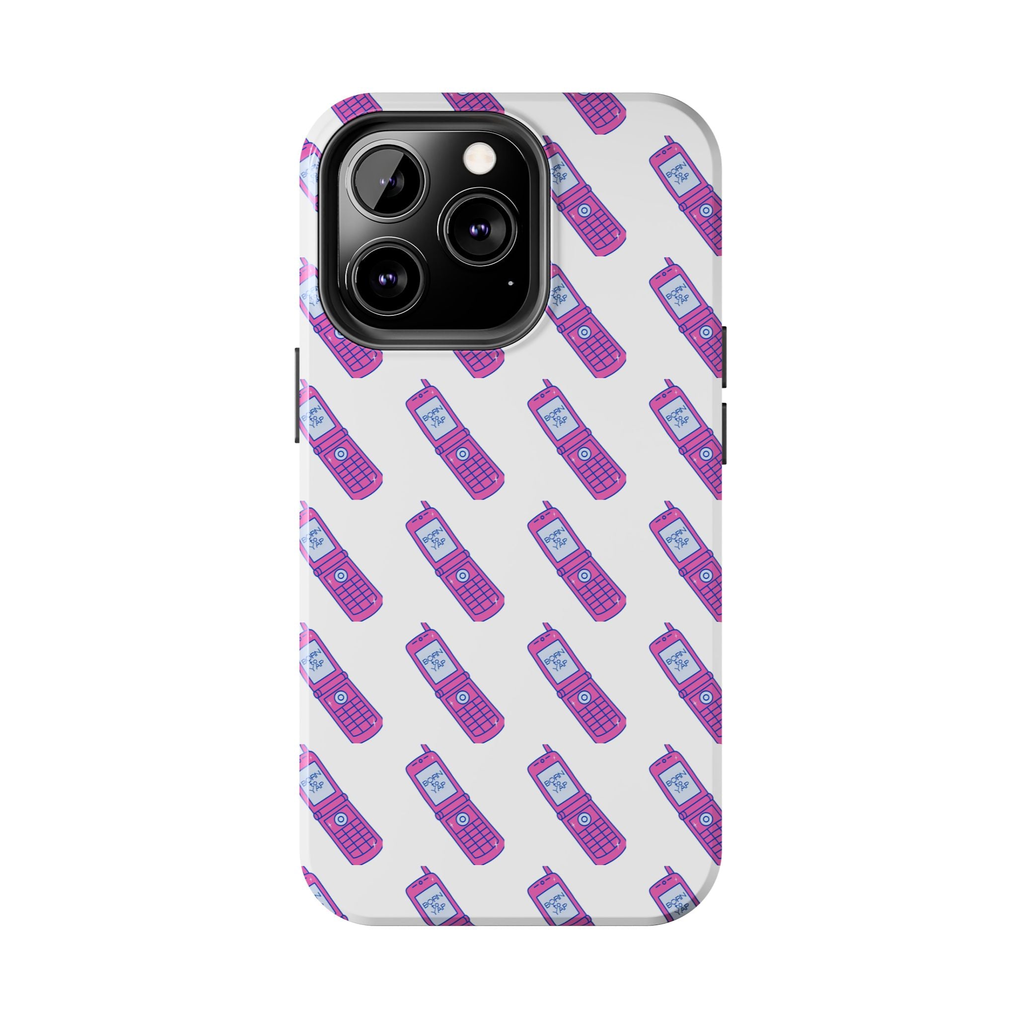 Retro Purple Born to Yap Flip Phone Phone Case | 90s Pattern, Cute Tech Design