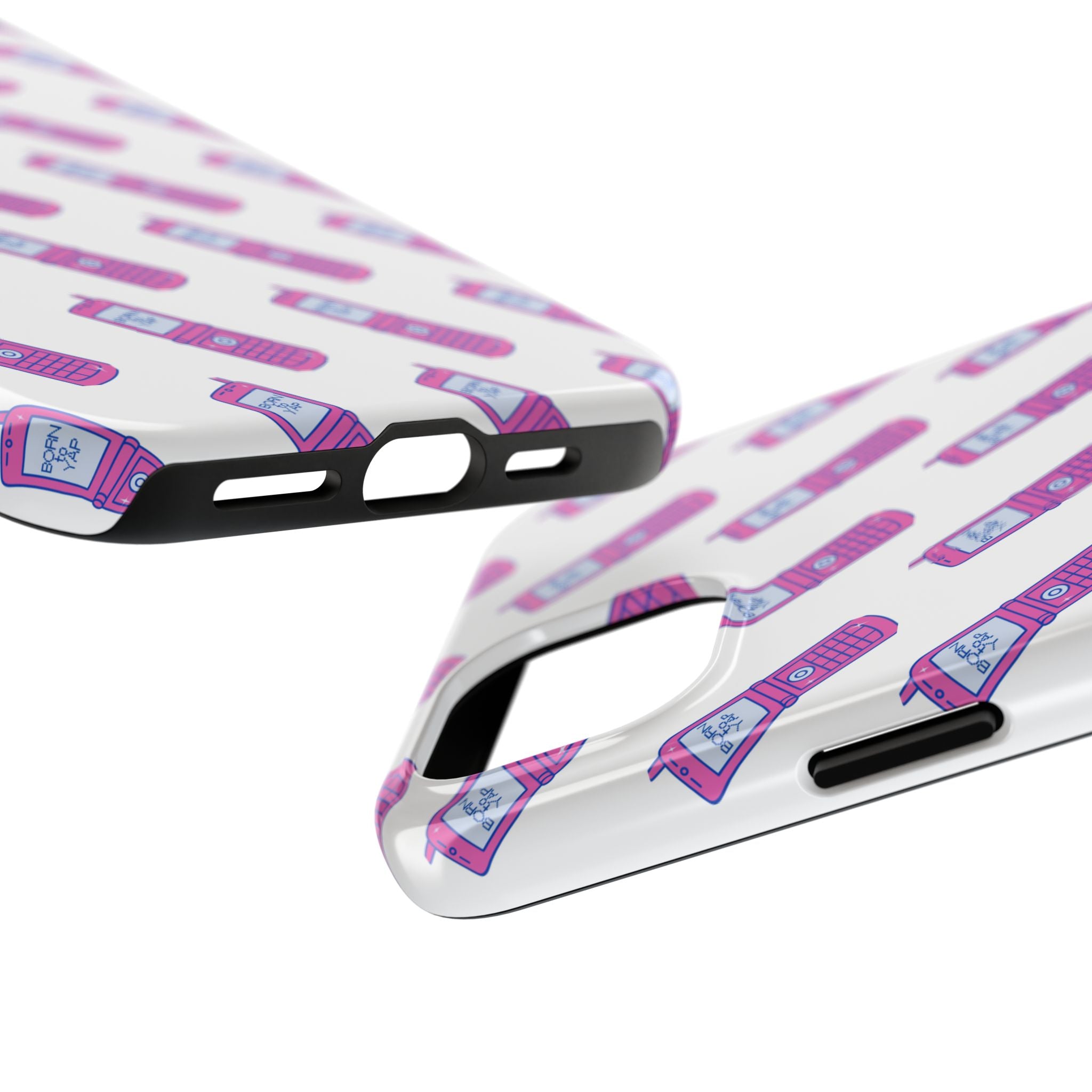 Retro Purple Born to Yap Flip Phone Phone Case | 90s Pattern, Cute Tech Design