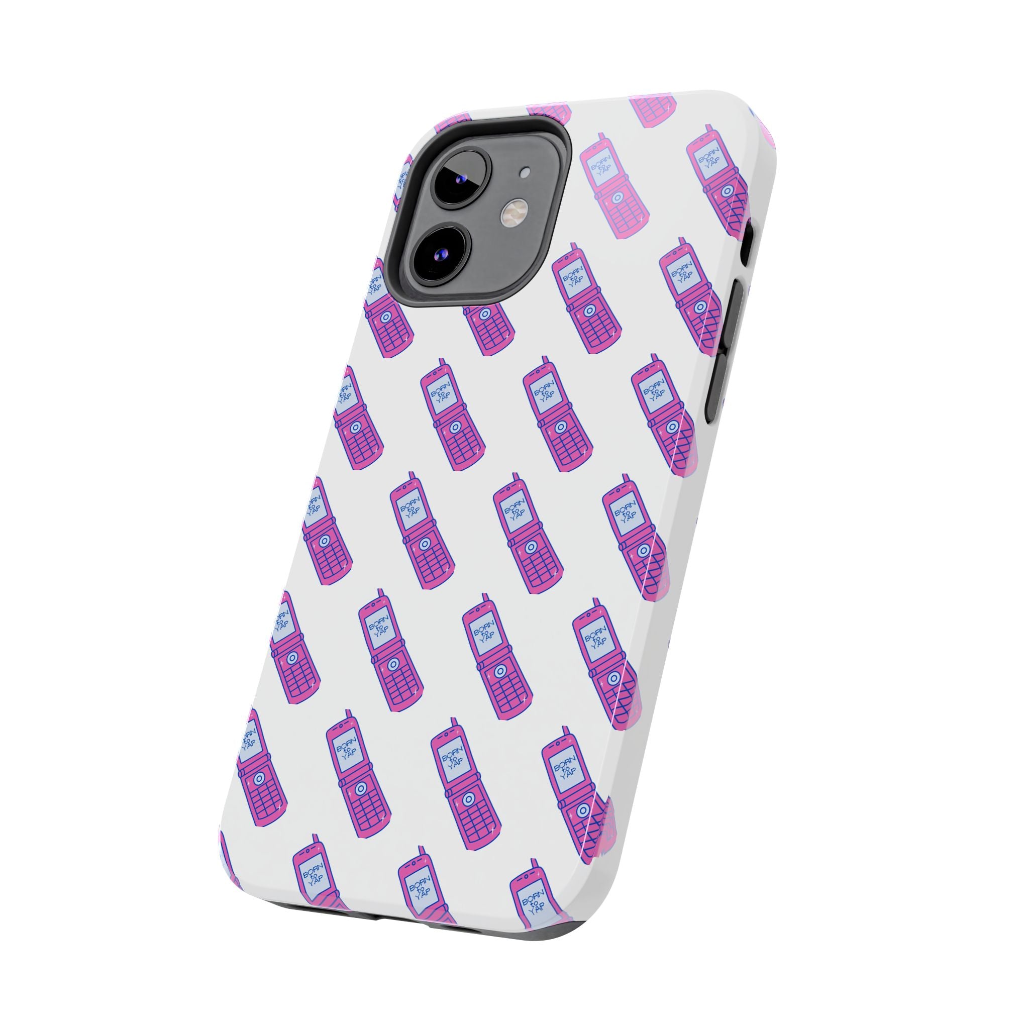 Retro Purple Born to Yap Flip Phone Phone Case | 90s Pattern, Cute Tech Design