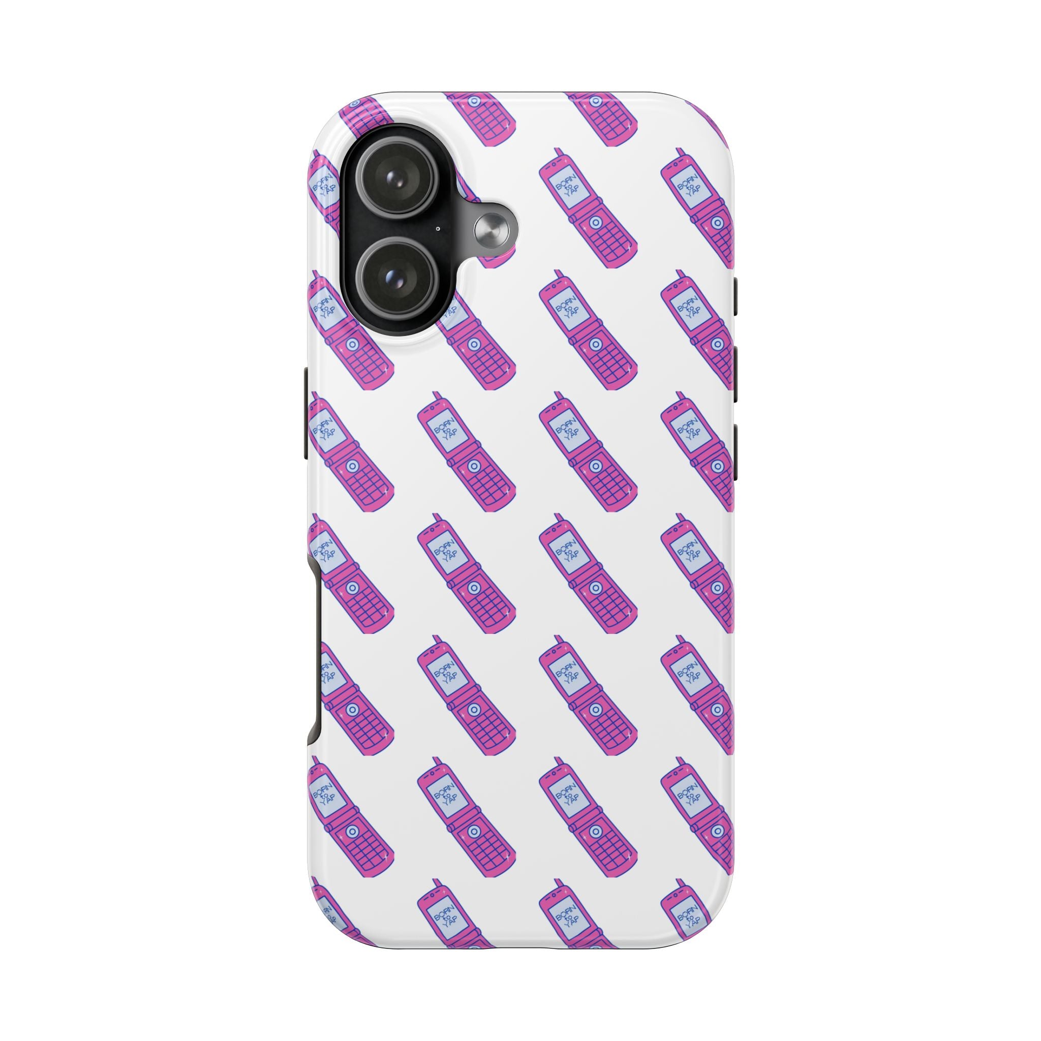 Retro Purple Born to Yap Flip Phone Phone Case | 90s Pattern, Cute Tech Design