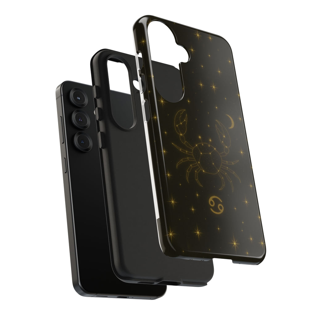 Cancer Zodiac Tough Phone Case — Gold Constellation Crab with Crescent Moon