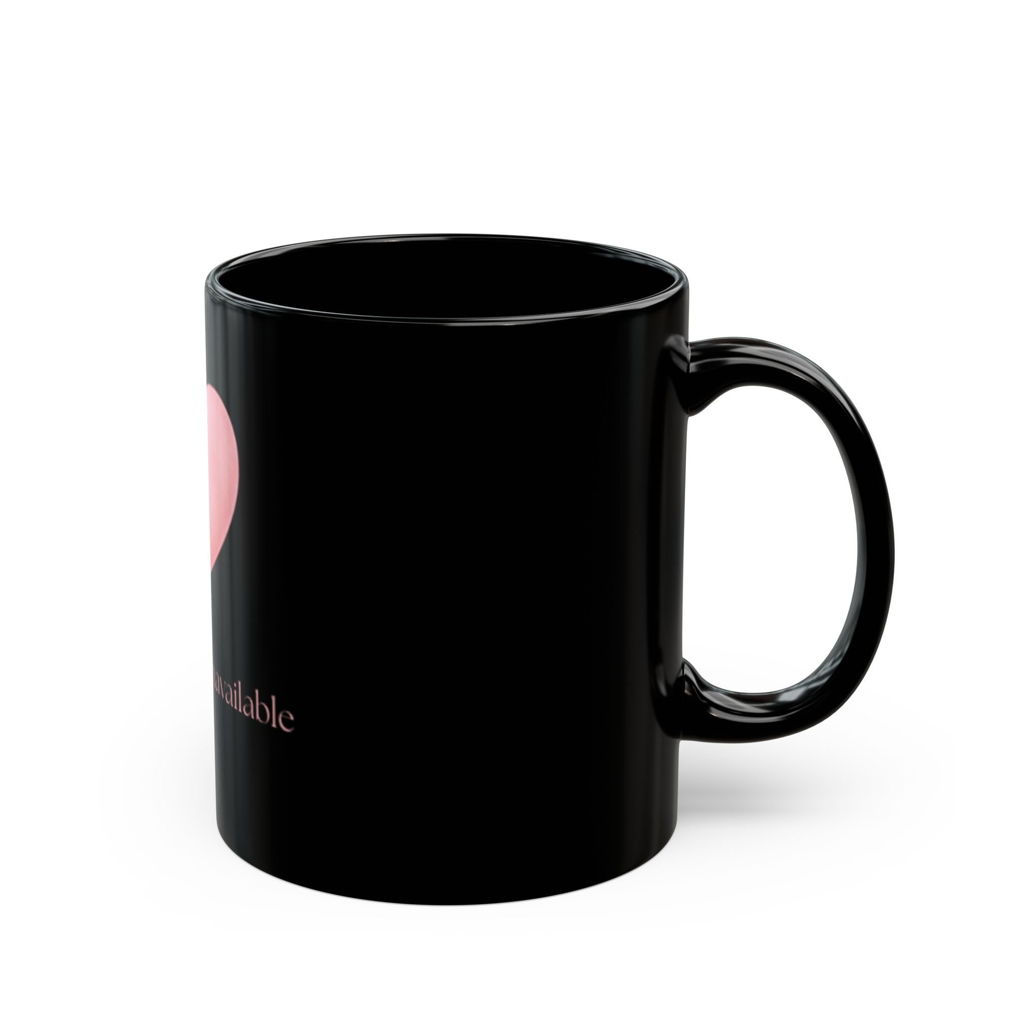 "Emotionally Unavailable" Black Mug — Pink Rhinestone Stitched Heart
