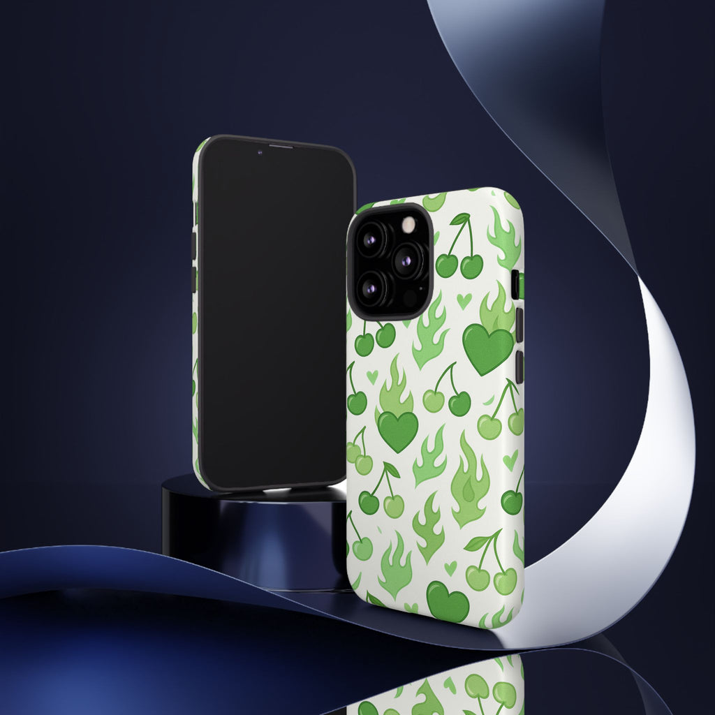 Green Flame Hearts Phone Case