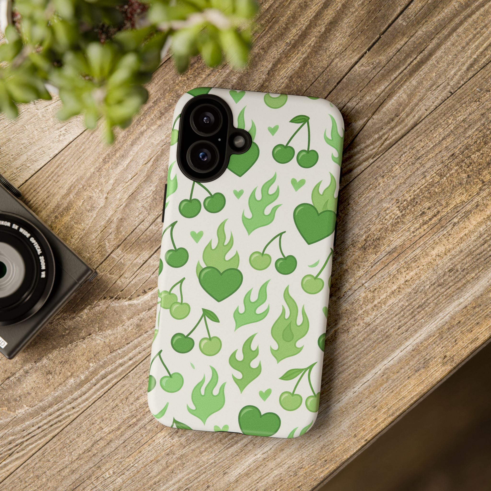 Green Flame Hearts Phone Case