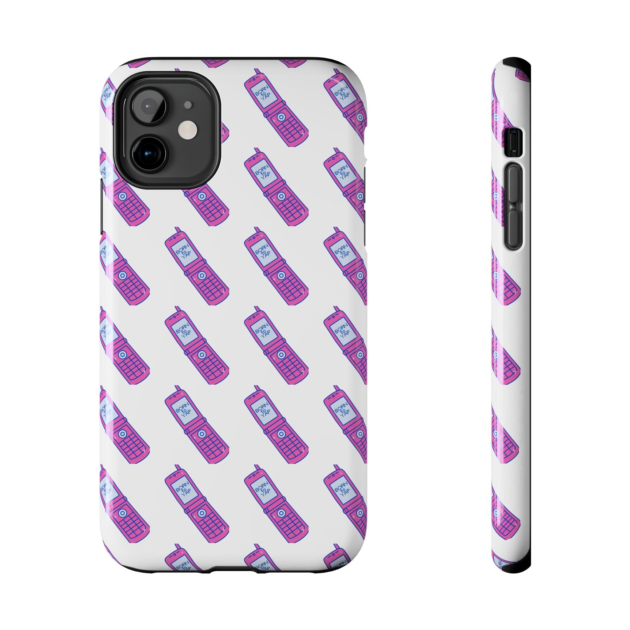 Retro Purple Born to Yap Flip Phone Phone Case | 90s Pattern, Cute Tech Design