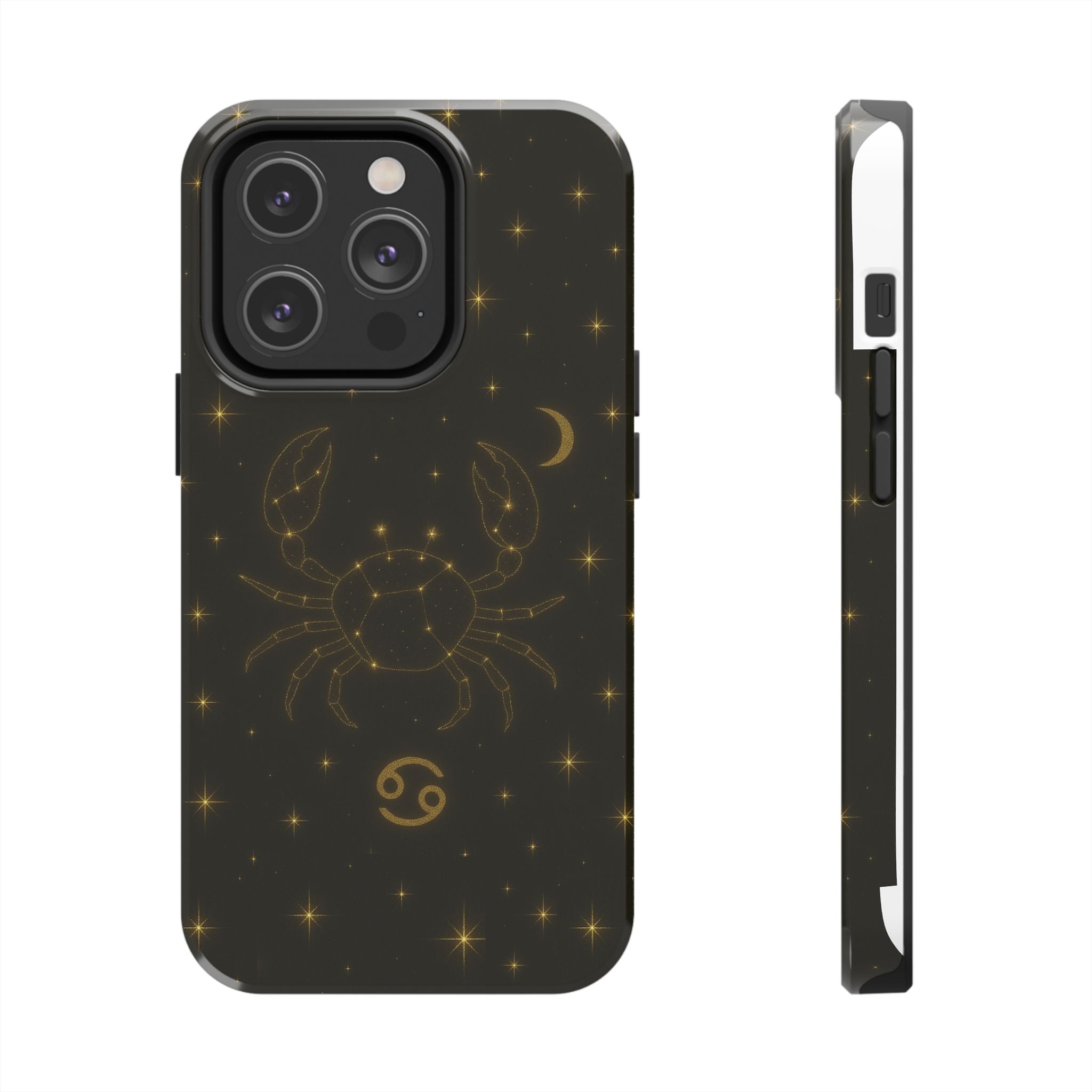 Cancer Zodiac Tough Phone Case — Gold Constellation Crab with Crescent Moon