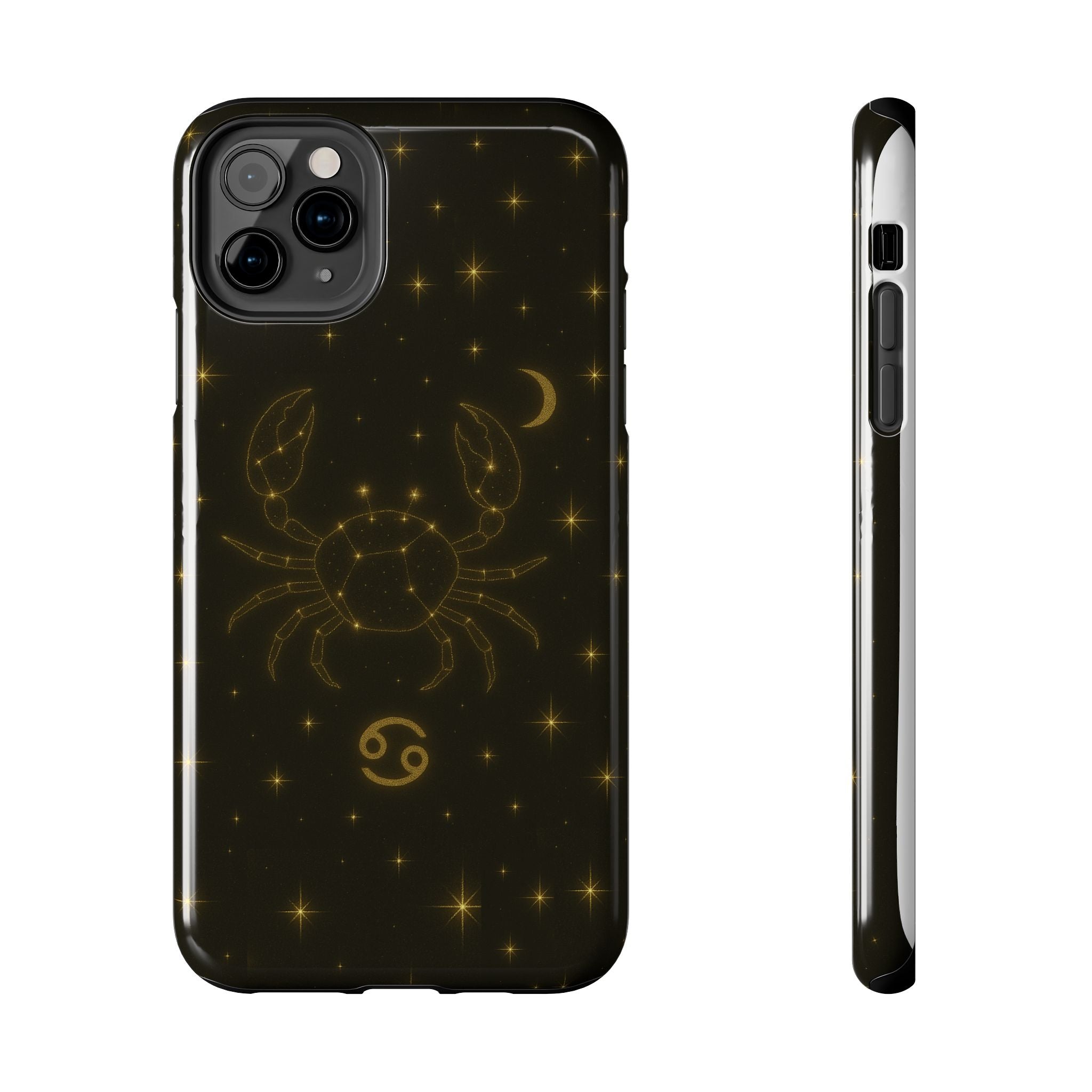 Cancer Zodiac Tough Phone Case — Gold Constellation Crab with Crescent Moon