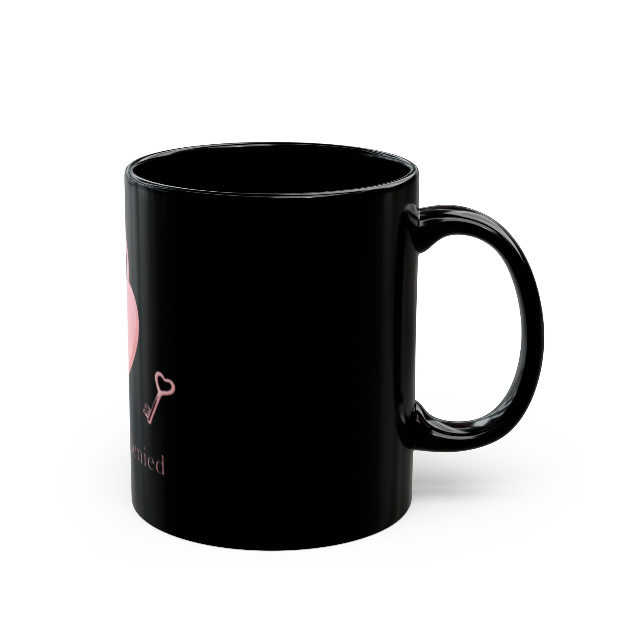 "Access Denied" Black Mug — Pink Heart Lock & Key