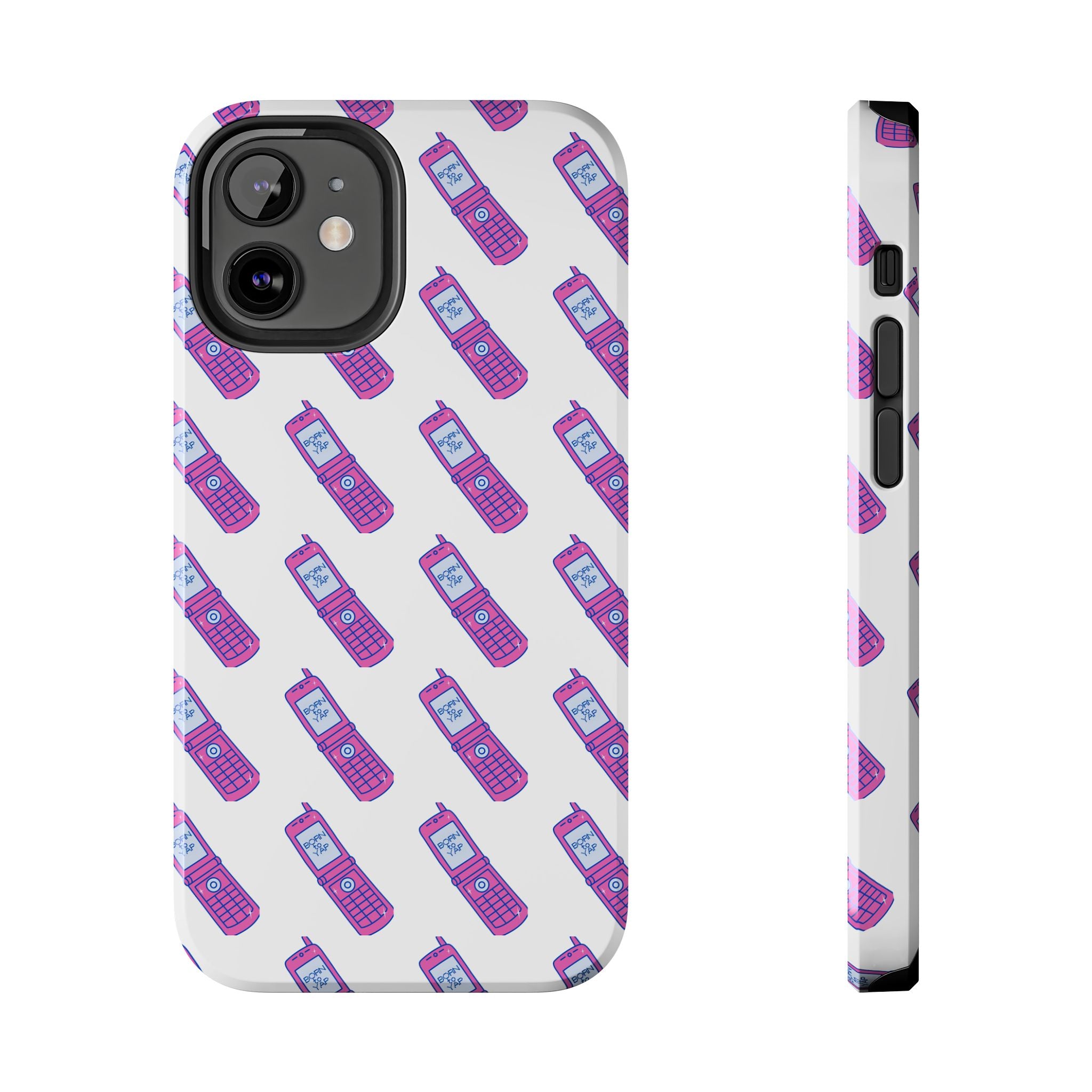 Retro Purple Born to Yap Flip Phone Phone Case | 90s Pattern, Cute Tech Design