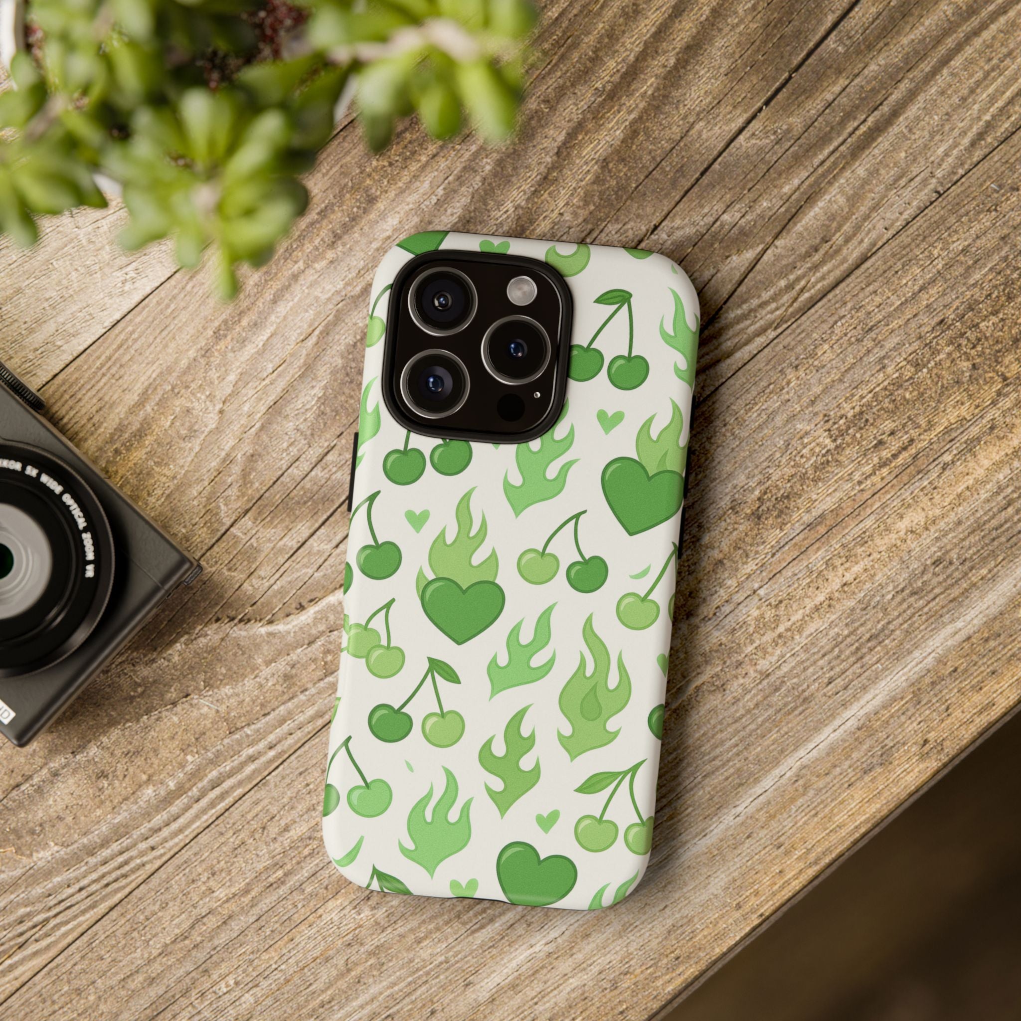 Green Flame Hearts Phone Case