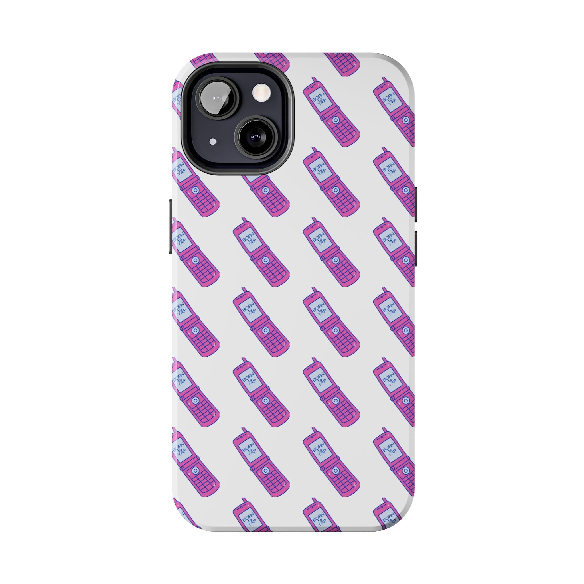 Retro Purple Born to Yap Flip Phone Phone Case | 90s Pattern, Cute Tech Design
