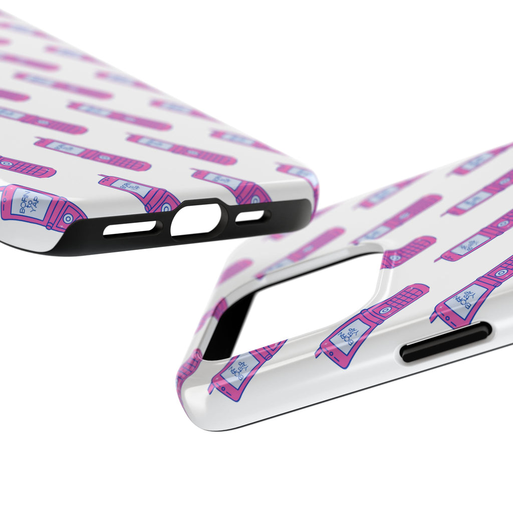 Retro Purple Born to Yap Flip Phone Phone Case | 90s Pattern, Cute Tech Design