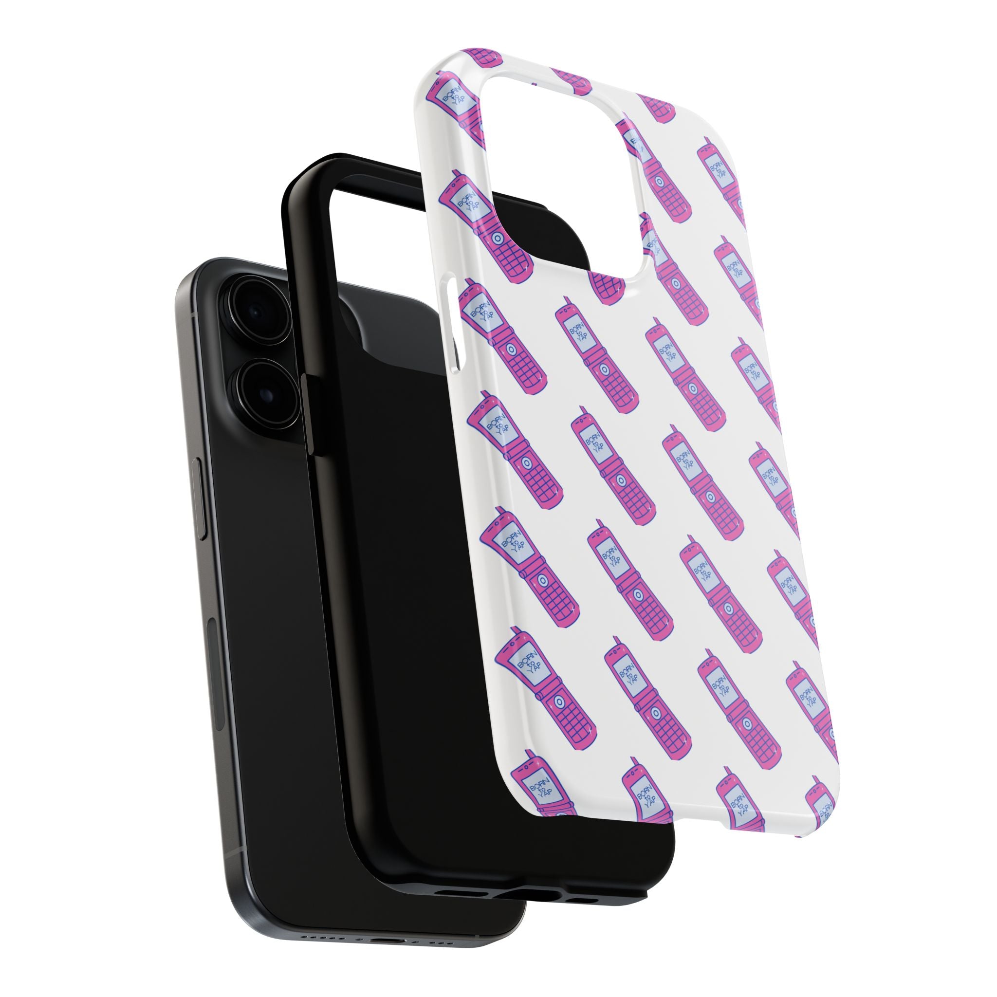Retro Purple Born to Yap Flip Phone Phone Case | 90s Pattern, Cute Tech Design