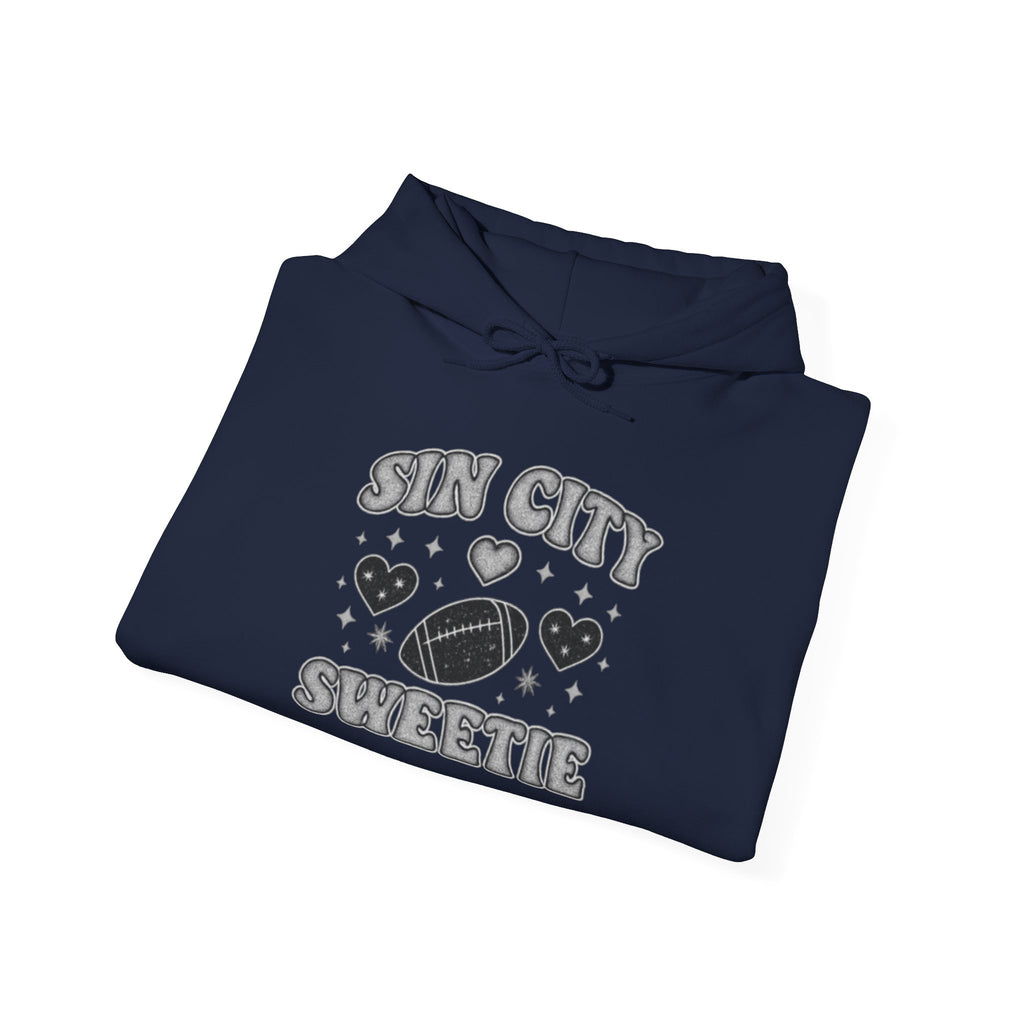 Sin City Sweetie Hoodie — Retro Heart & Football Graphic Pullover