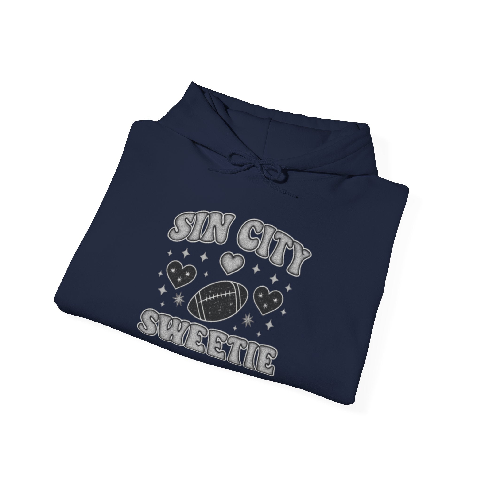 Sin City Sweetie Hoodie — Retro Heart & Football Graphic Pullover