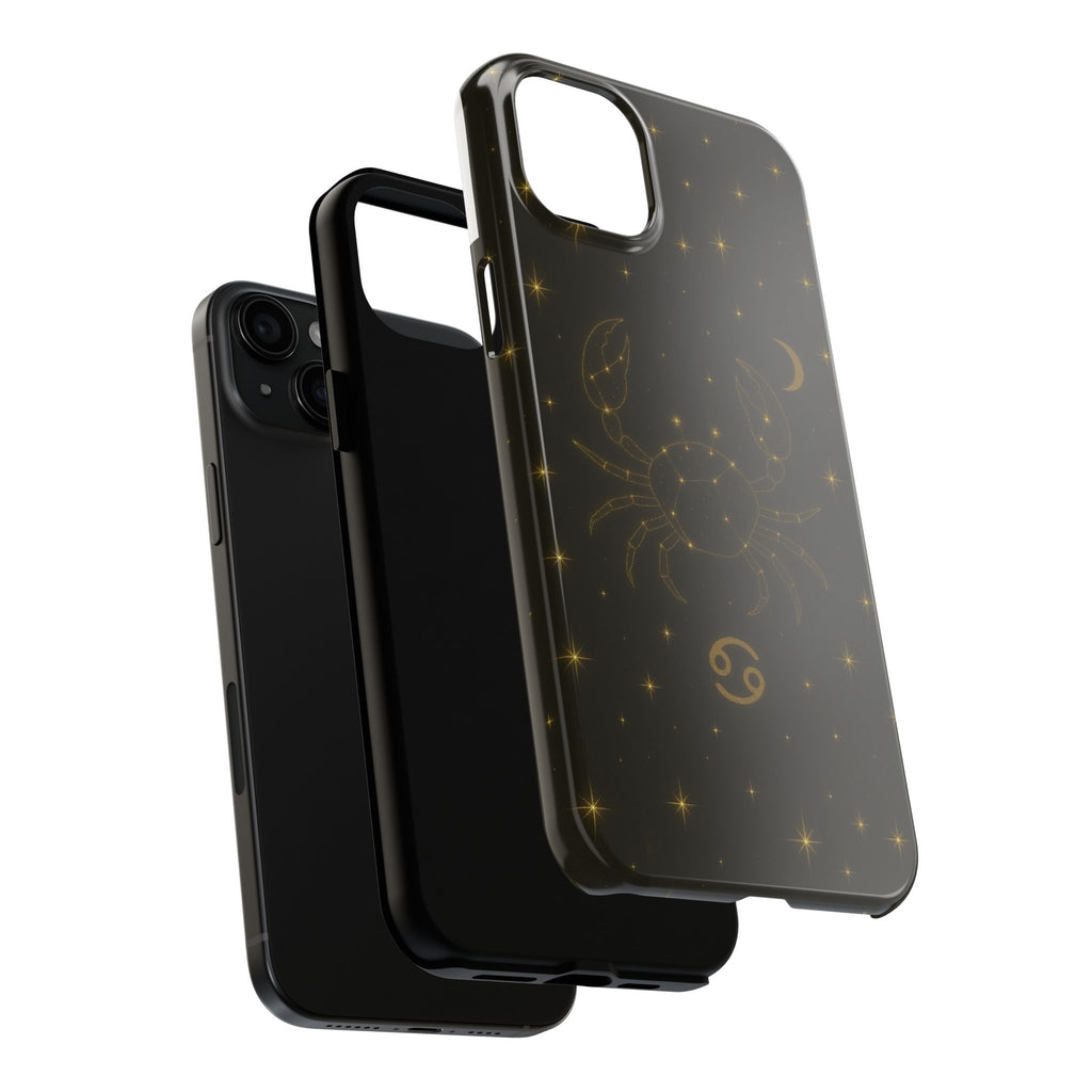 Cancer Zodiac Tough Phone Case — Gold Constellation Crab with Crescent Moon