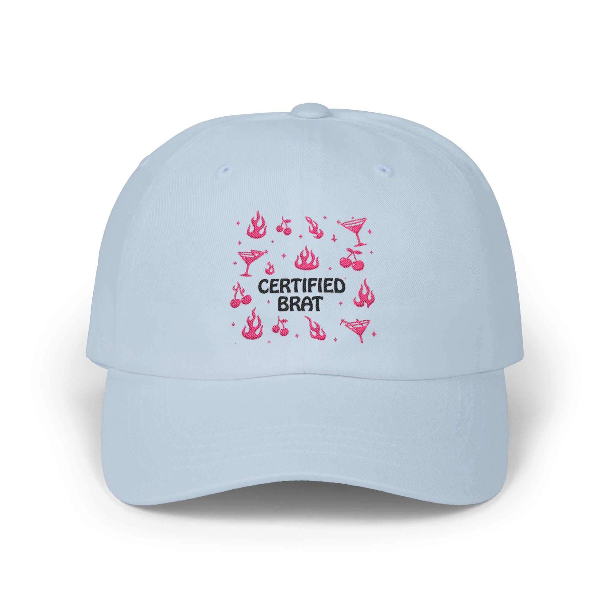 'Certified Brat' Pink Flames & Cocktail Graphic Dad Cap