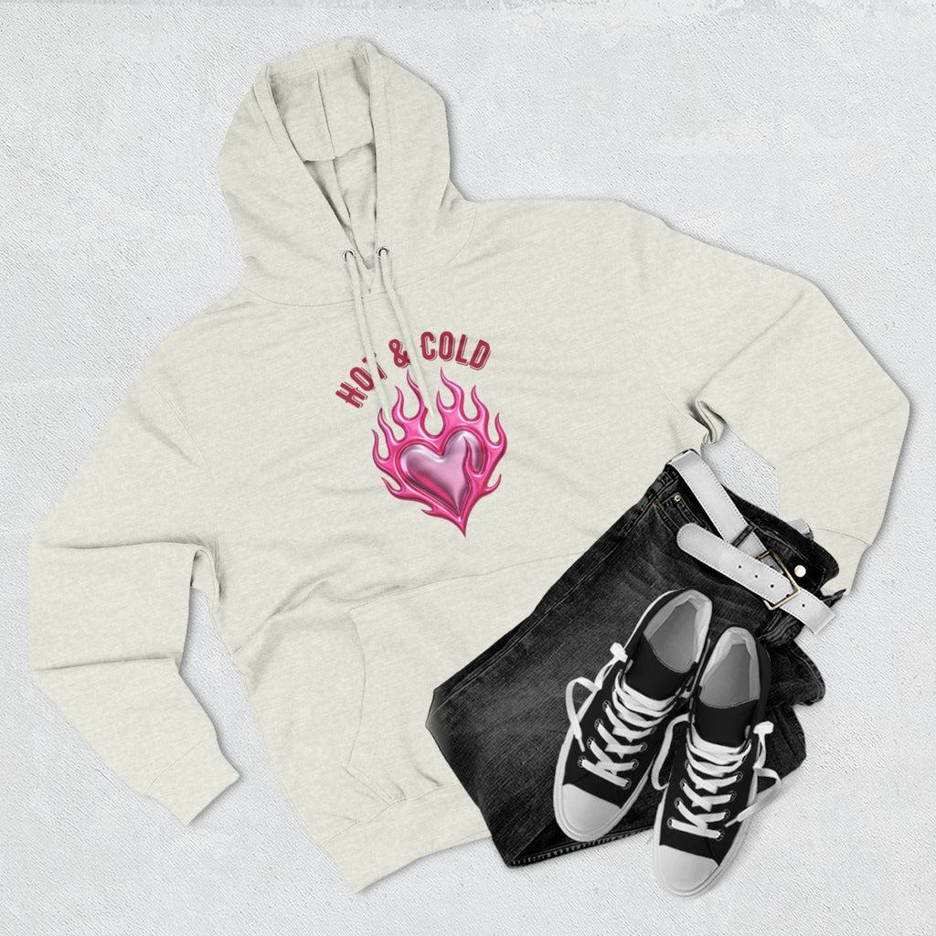 Hot & Cold Pink Flame Hoodie — Graphic Fleece Pullover