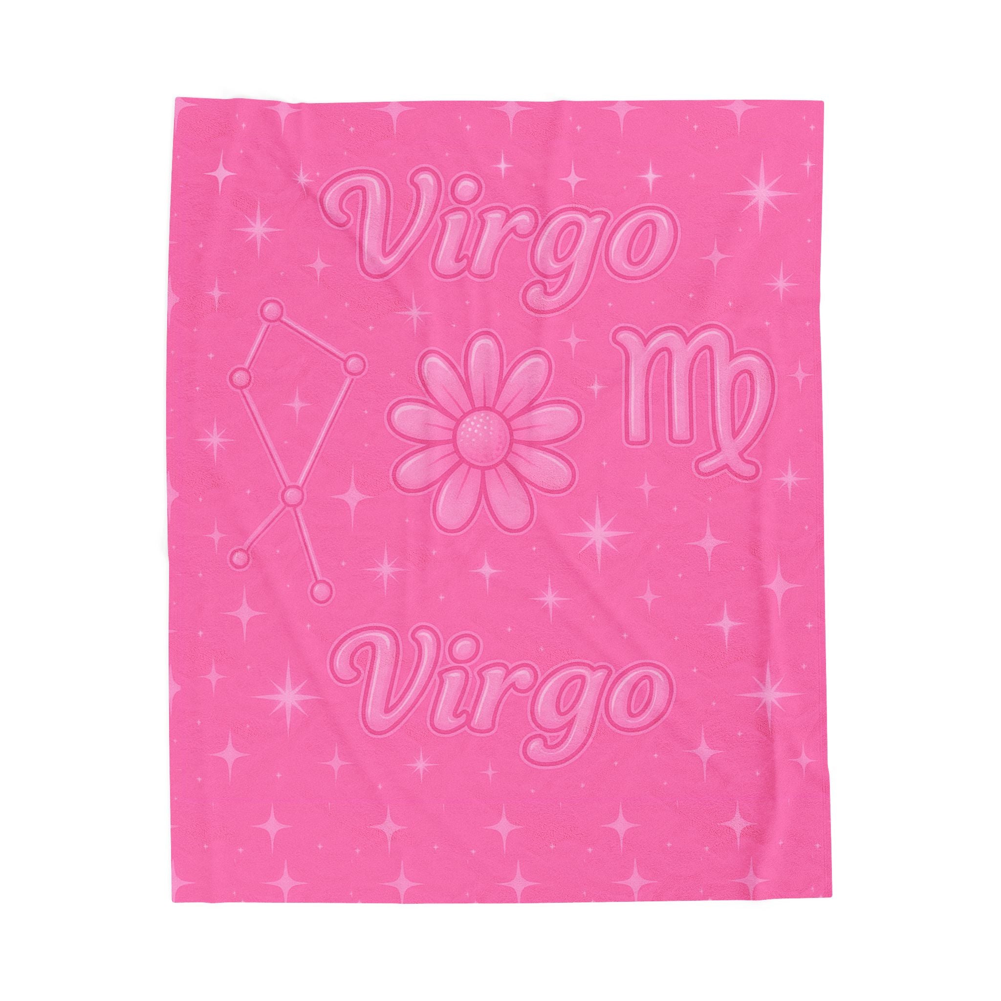 Virgo Pink Velveteen Plush Blanket – Zodiac Constellation Floral