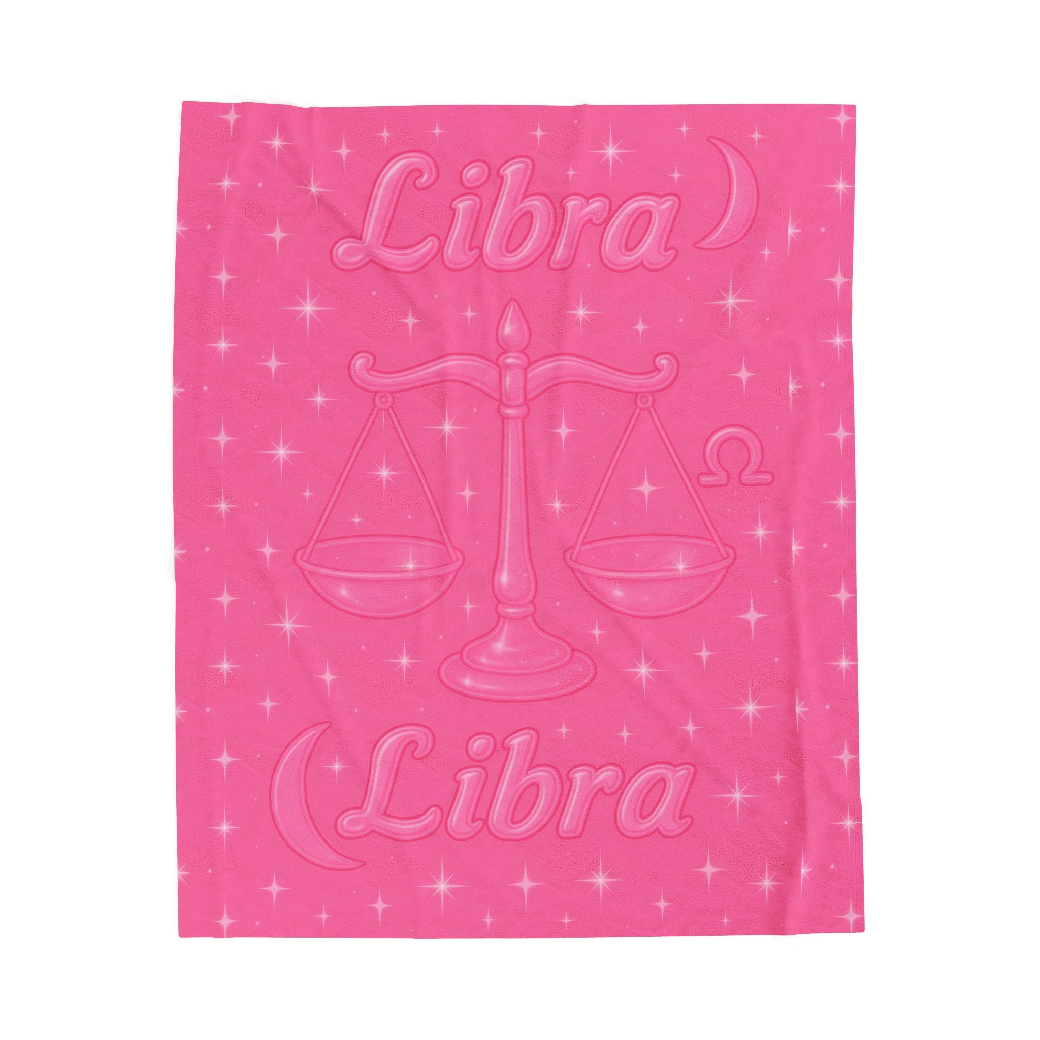 Pink Libra Velveteen Plush Blanket — Zodiac Scales Design