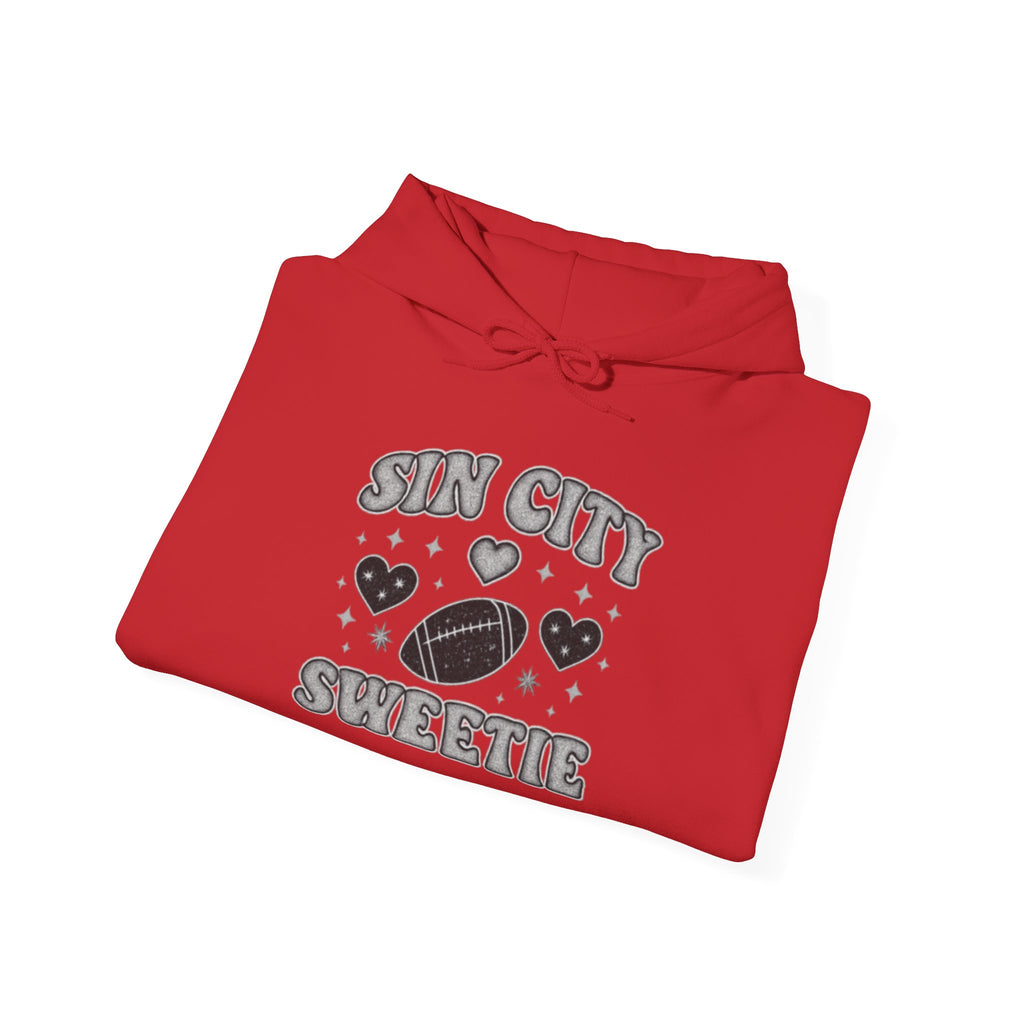 Sin City Sweetie Hoodie — Retro Heart & Football Graphic Pullover