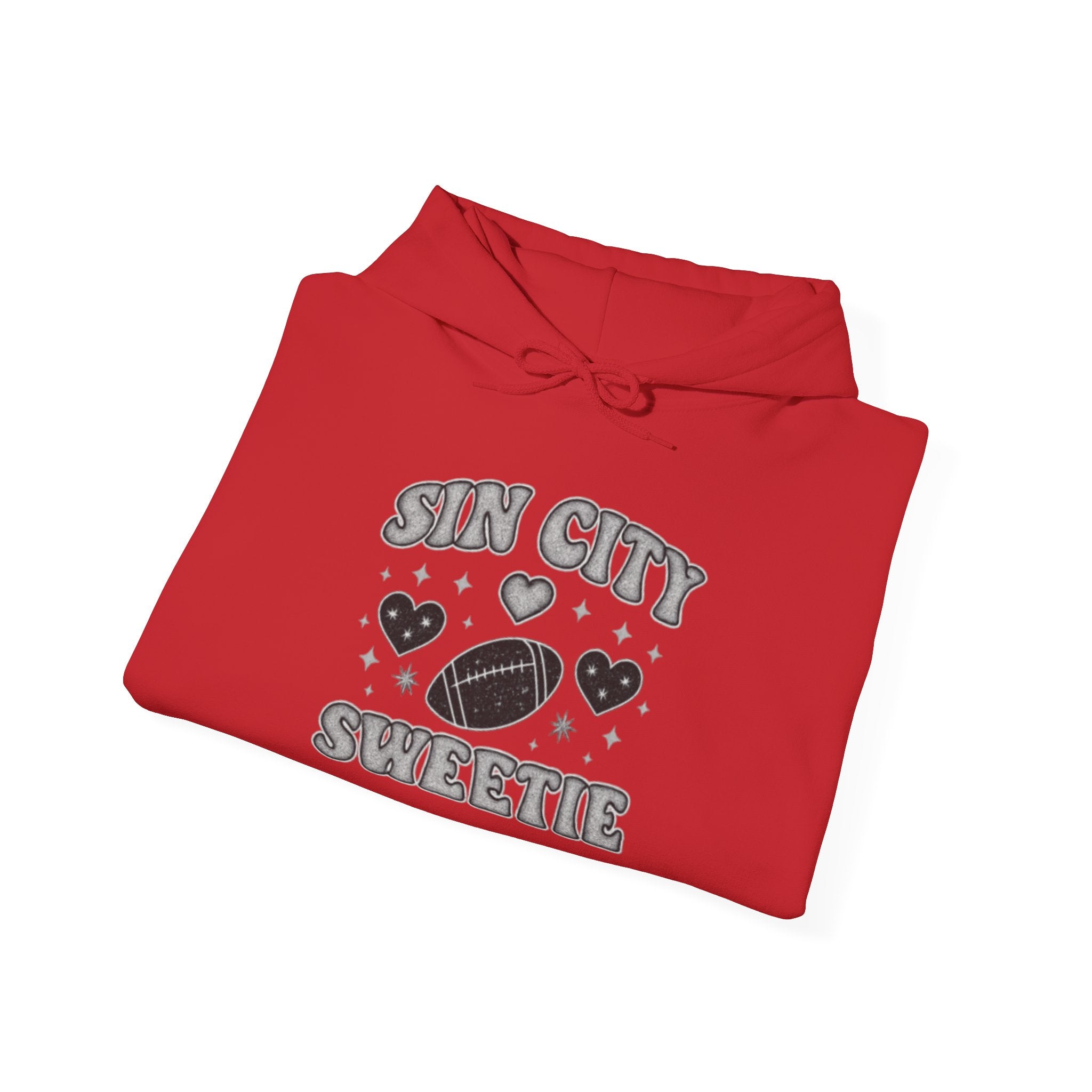 Sin City Sweetie Hoodie — Retro Heart & Football Graphic Pullover