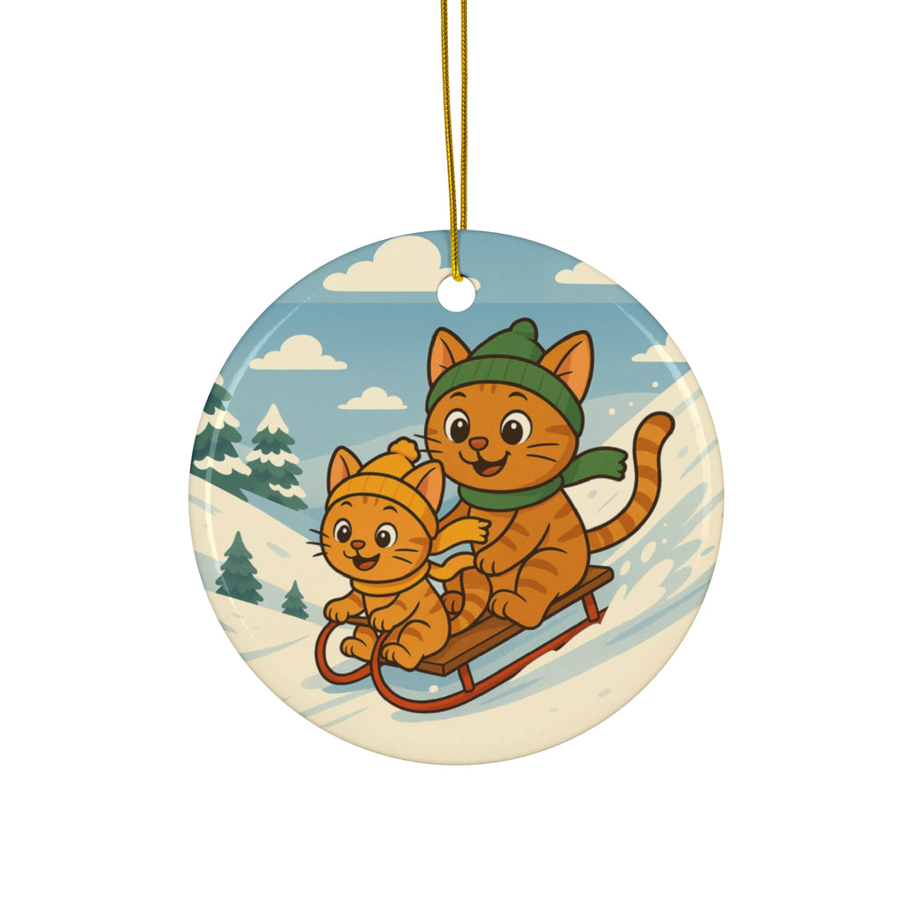 Custom Pets Sledding Ceramic Ornament  Personalized Holiday Decoration