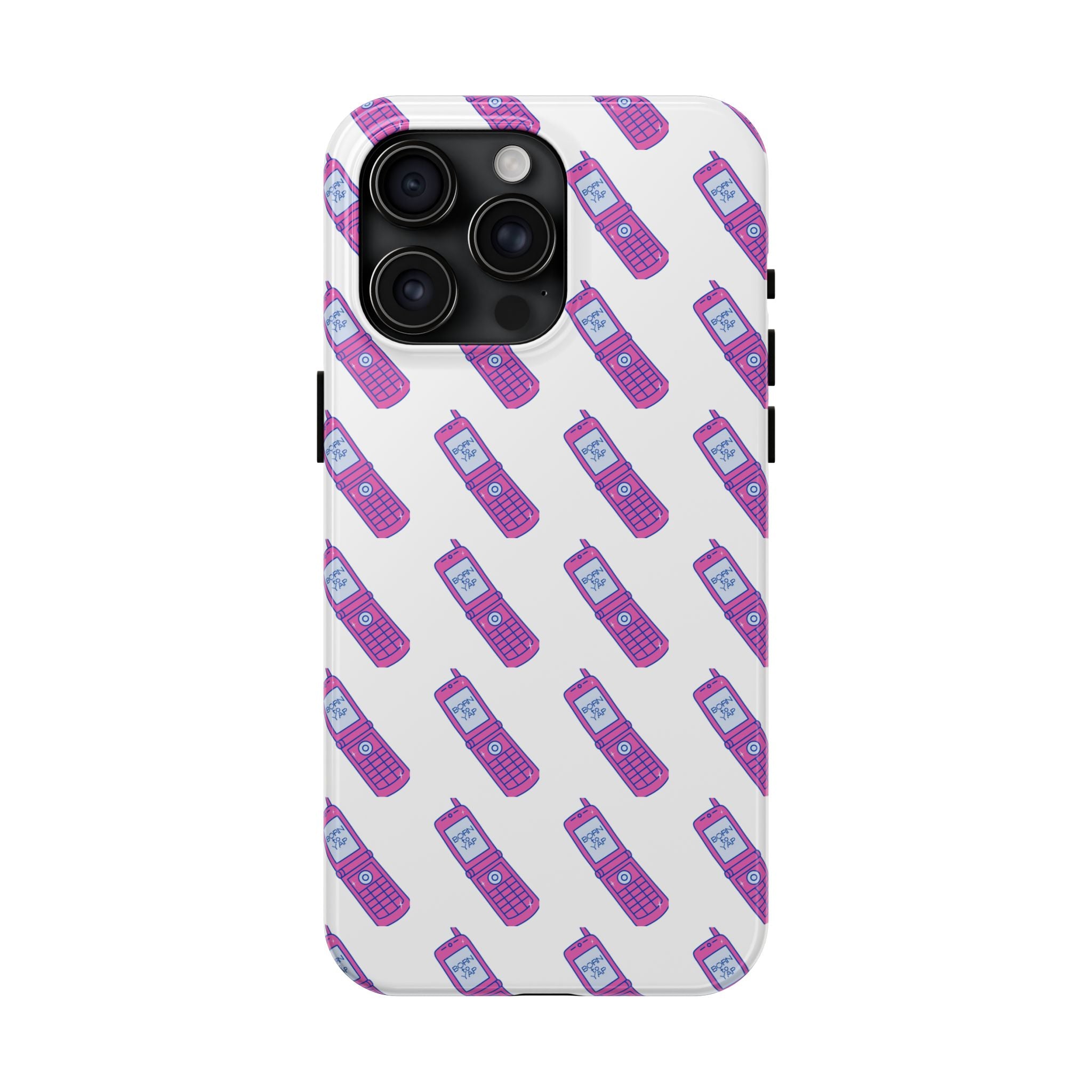 Retro Purple Born to Yap Flip Phone Phone Case | 90s Pattern, Cute Tech Design