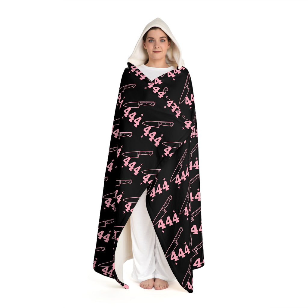 Hooded Sherpa Blanket — Black & Pink 444 Knife Pattern