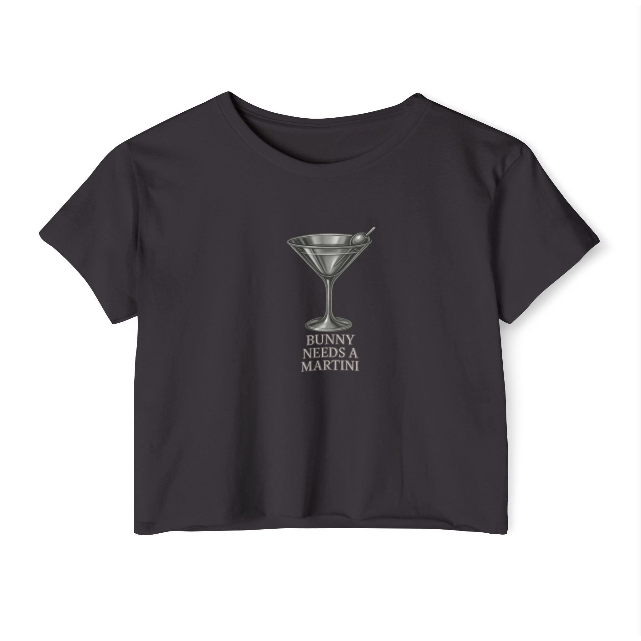 Silver “Bunny Needs a Martini" Graphic Cropped Tee