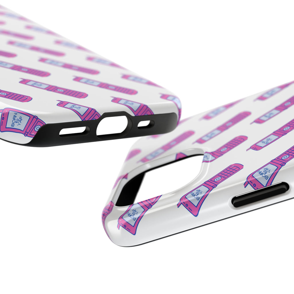 Retro Purple Born to Yap Flip Phone Phone Case | 90s Pattern, Cute Tech Design