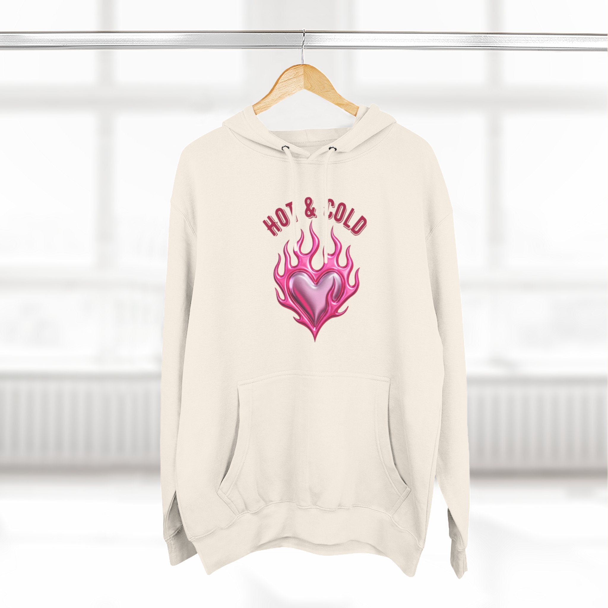 Hot & Cold Pink Flame Hoodie — Graphic Fleece Pullover