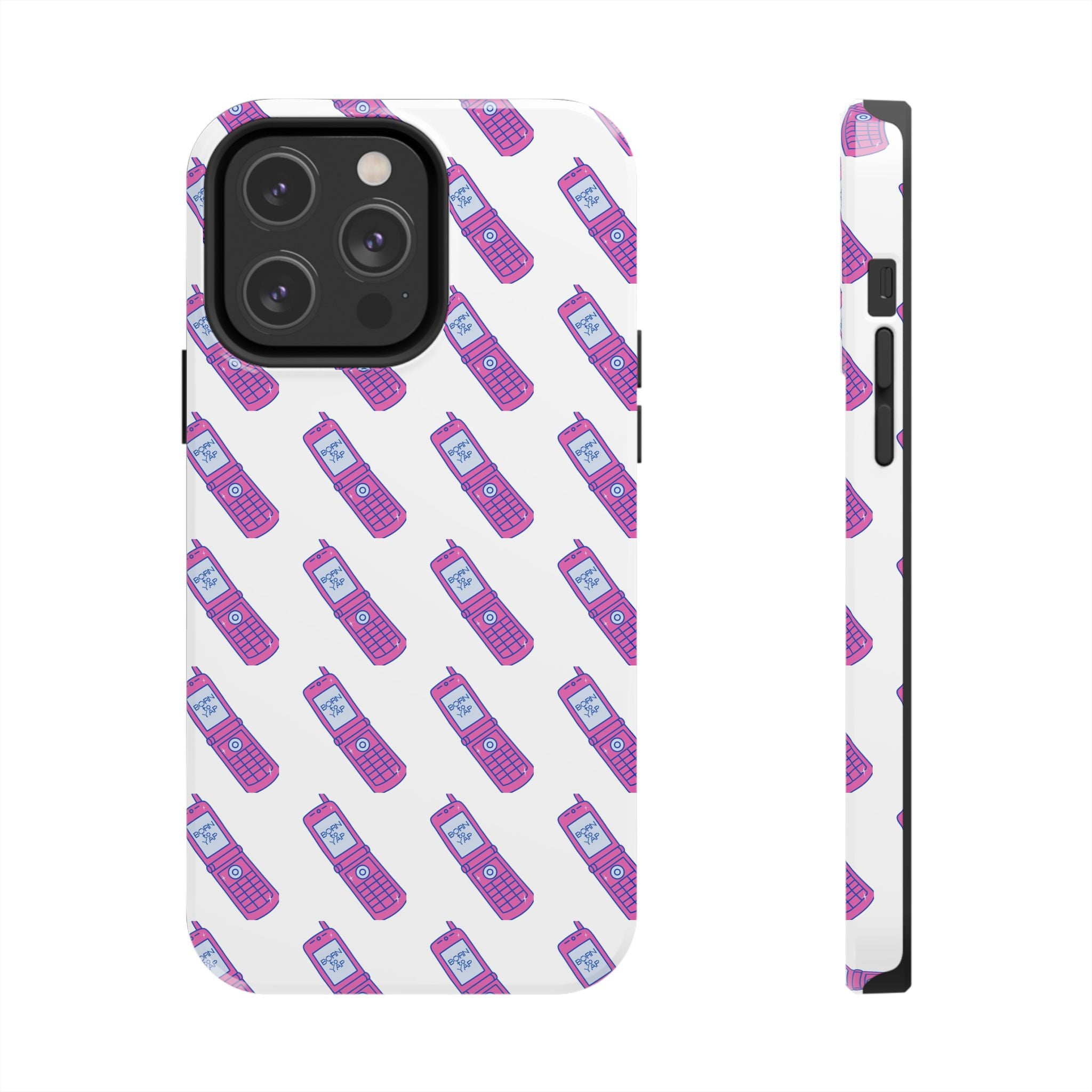 Retro Purple Born to Yap Flip Phone Phone Case | 90s Pattern, Cute Tech Design