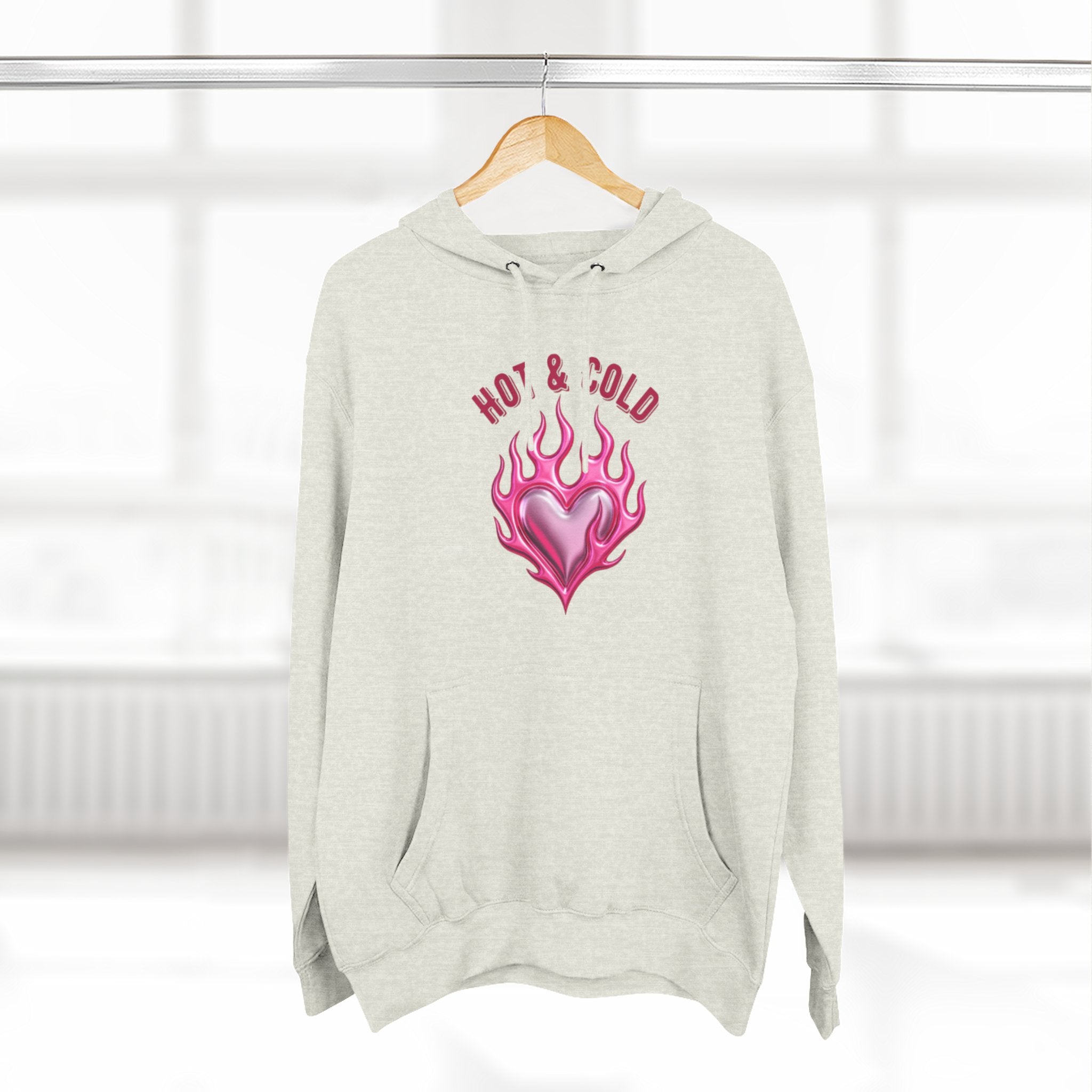 Hot & Cold Pink Flame Hoodie — Graphic Fleece Pullover