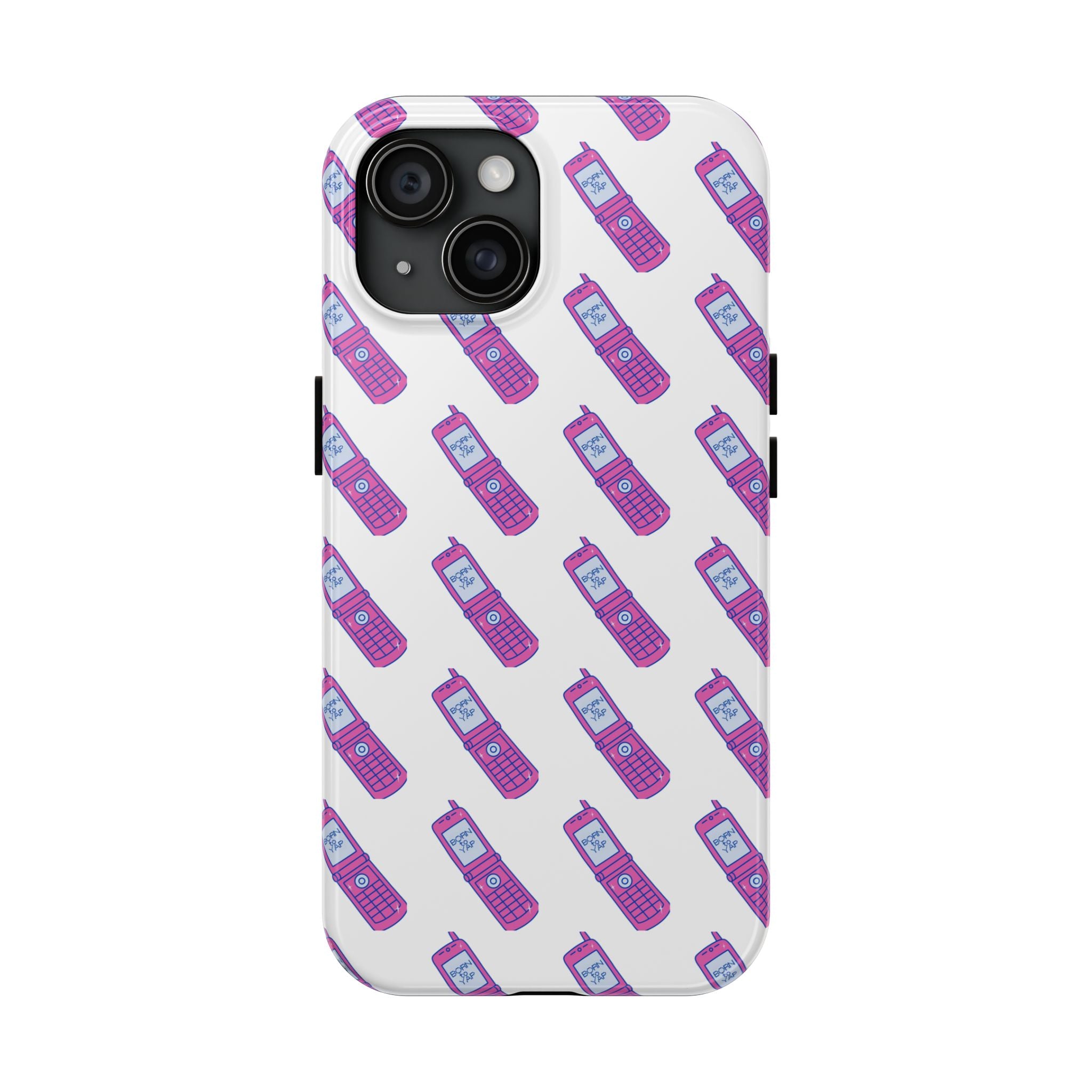 Retro Purple Born to Yap Flip Phone Phone Case | 90s Pattern, Cute Tech Design