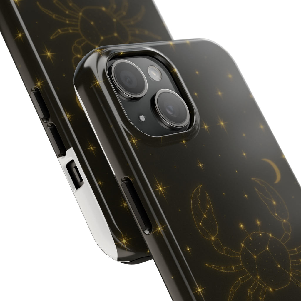 Cancer Zodiac Tough Phone Case — Gold Constellation Crab with Crescent Moon