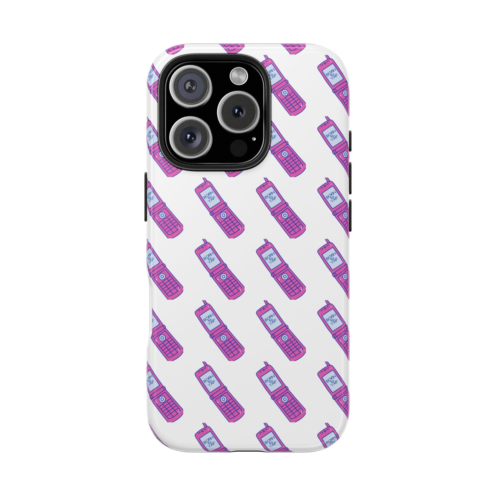 Retro Purple Born to Yap Flip Phone Phone Case | 90s Pattern, Cute Tech Design