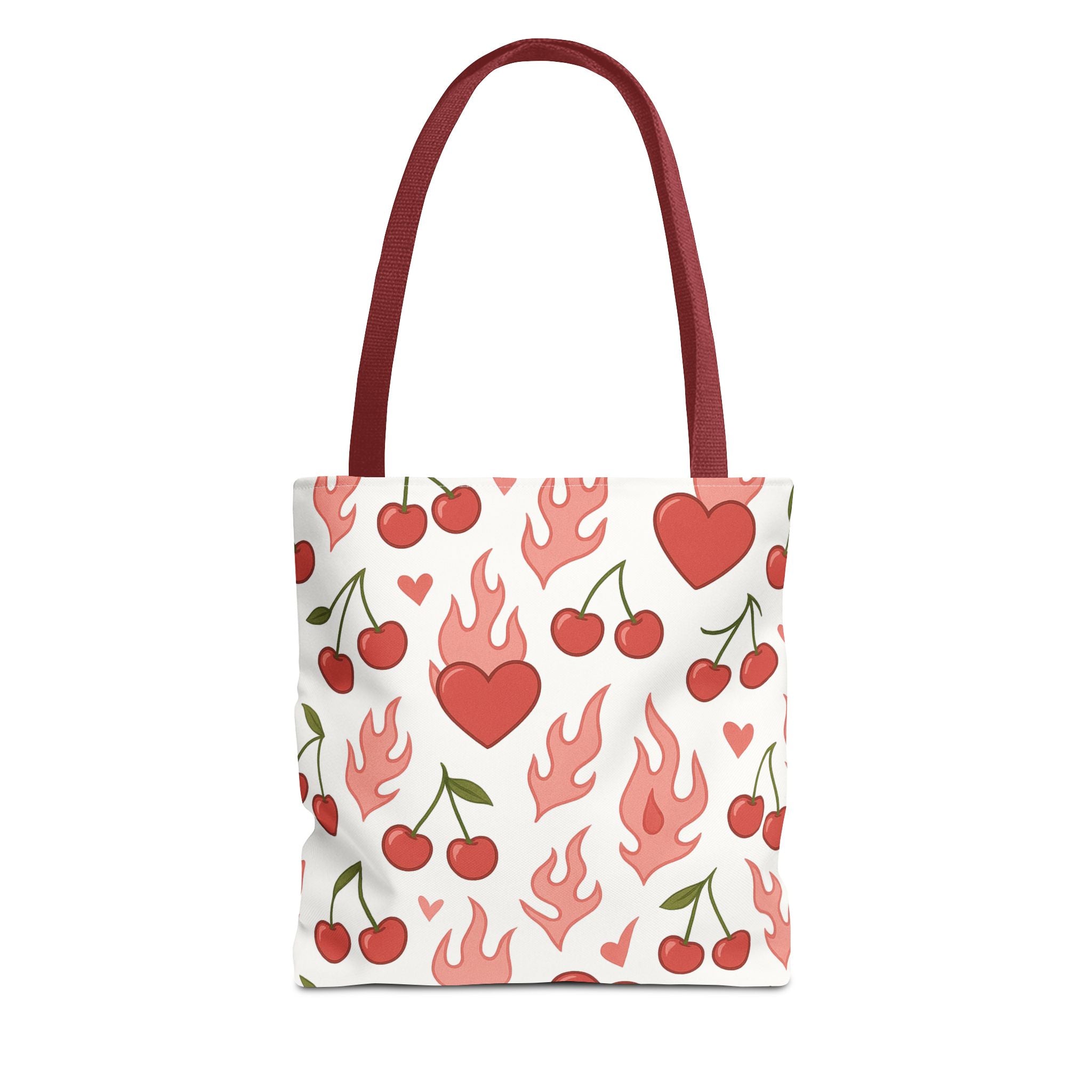 Pink Flaming Hearts and Cherries Tote